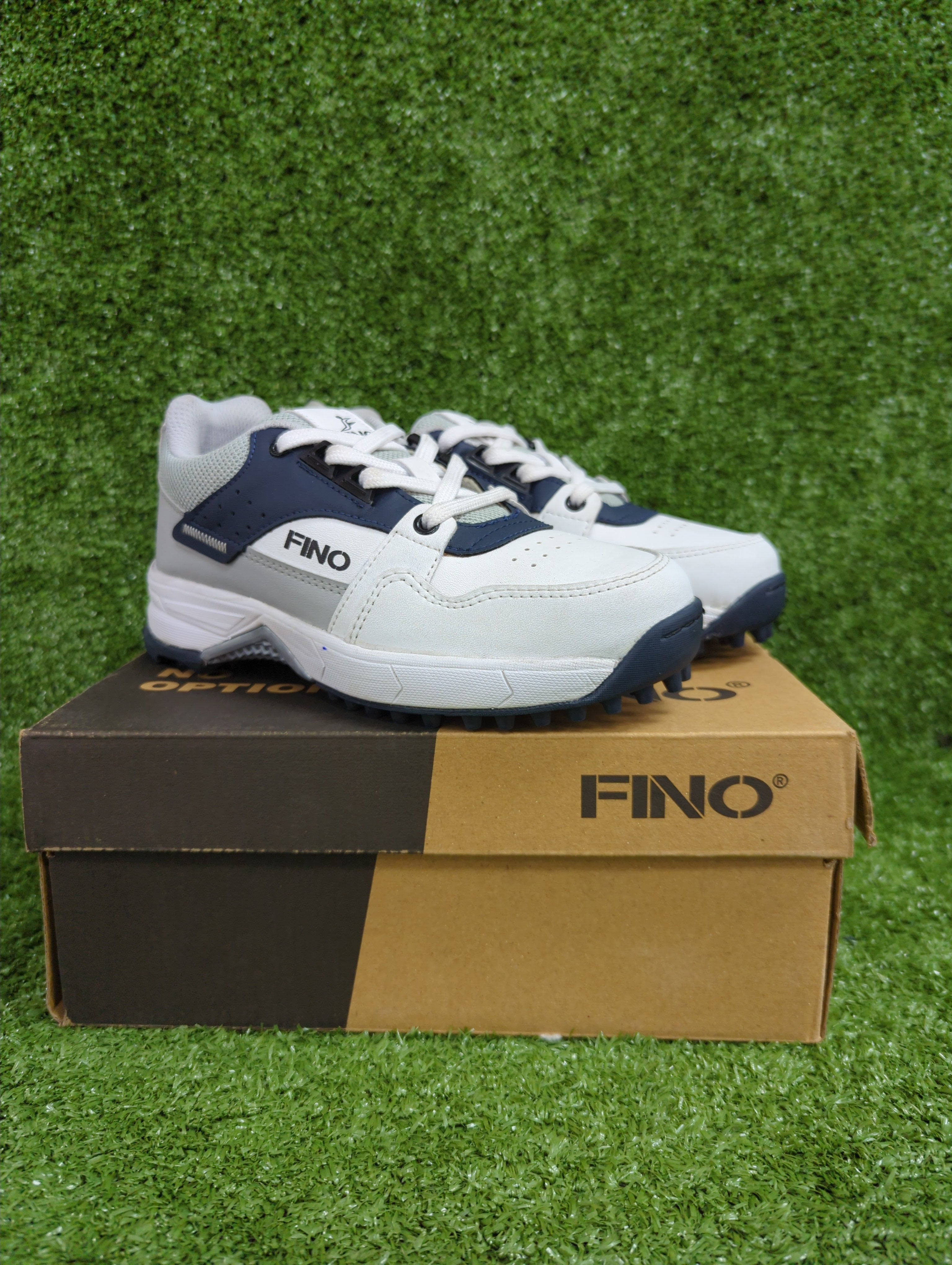 FINO C 12 Junior Cricket Shoes for Boys - Navy Blue & Dark Gray | Lightweight & Durable for Practice & Matches