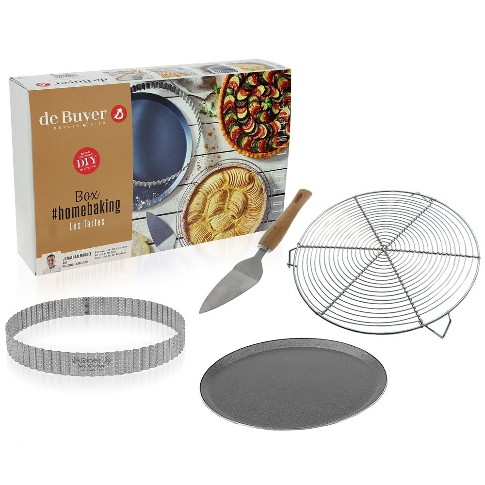 De Buyer Tart Baking Boxed Gift Set - Premium Non-Stick Tart Pan & Baking Tools for Perfect Homemade Tarts | Ideal for Holiday Baking, Wedding Favors & French Pastry Lovers