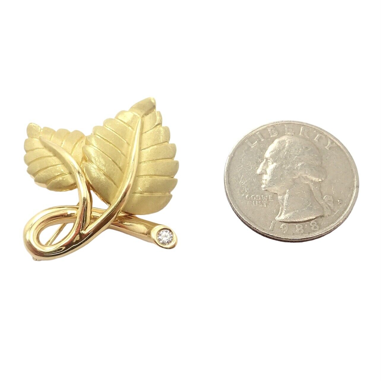 Tiffany & Co 18k Yellow Gold Diamond Leaf Pin Brooch 2003 - Elegant Jewelry for Women, Luxury Gift for Anniversary & Special Occasions, Perfect for Weddings & Formal Events