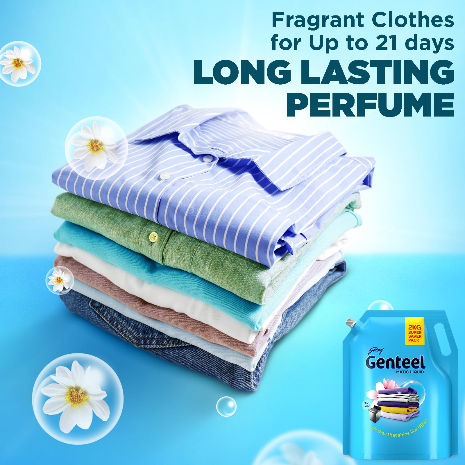 Genteel Matic Liquid Laundry Detergent Refill Pouch 2kg for Top Load Washers - Soda-Free Formula with Built-In Fabric Softener | Ideal for Families, Large Loads & Sensitive Skin | Perfect for Everyday Laundry, Baby Clothes & Delicate Fabrics