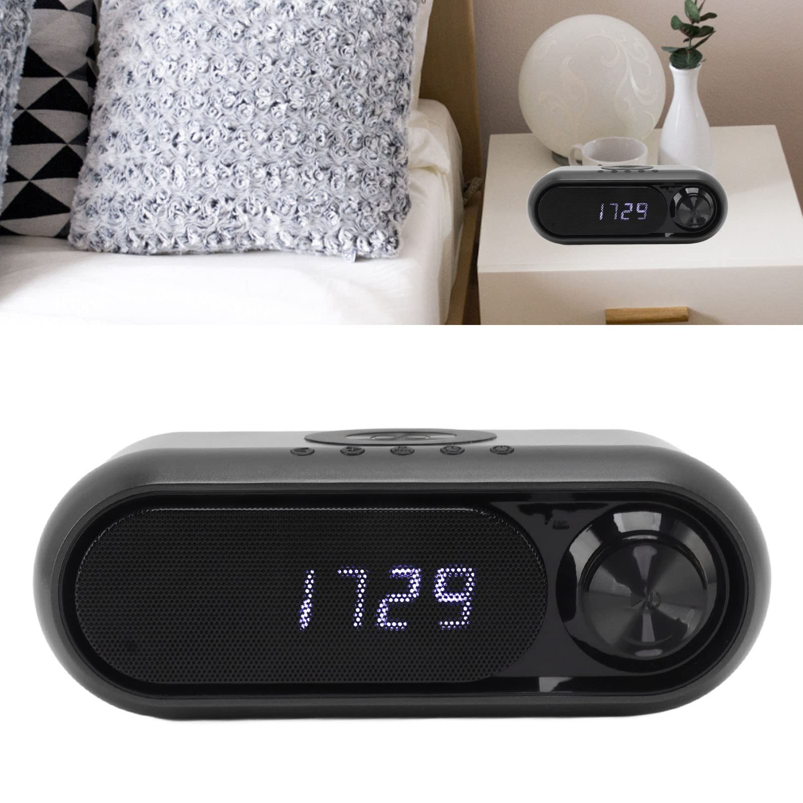 Wireless Charging Digital Alarm Clock with Bluetooth Speaker, FM Radio & LED Display - Modern Bedside Clock for Bedroom, Office, Nightstand (Iron Gray, 10W) - Perfect for Home, Travel & Gifts