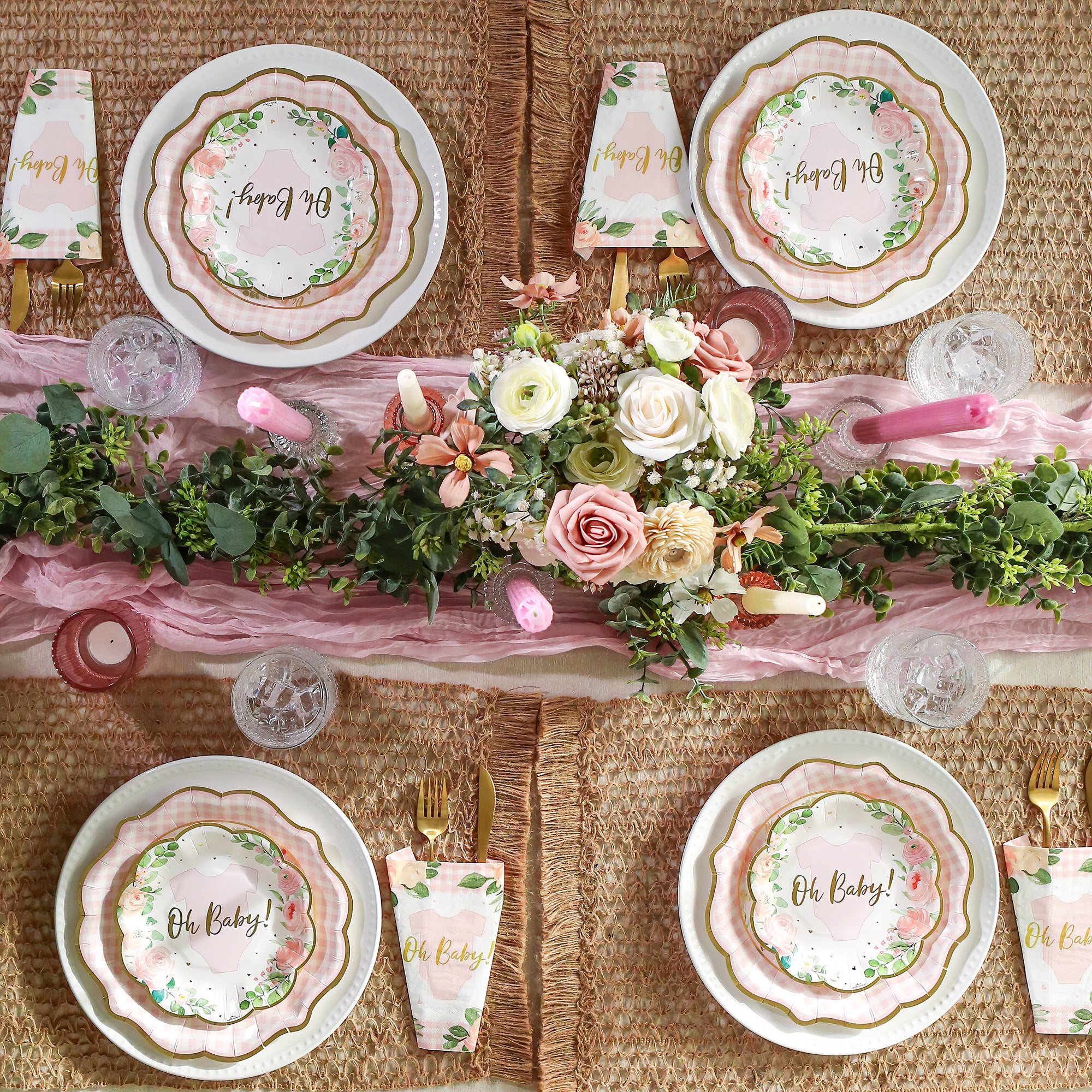 Adorable Pink Floral Baby Shower Onesie Tableware Set - Perfect for Newborn Celebrations, Gender Reveal Parties & First Birthday Decorations