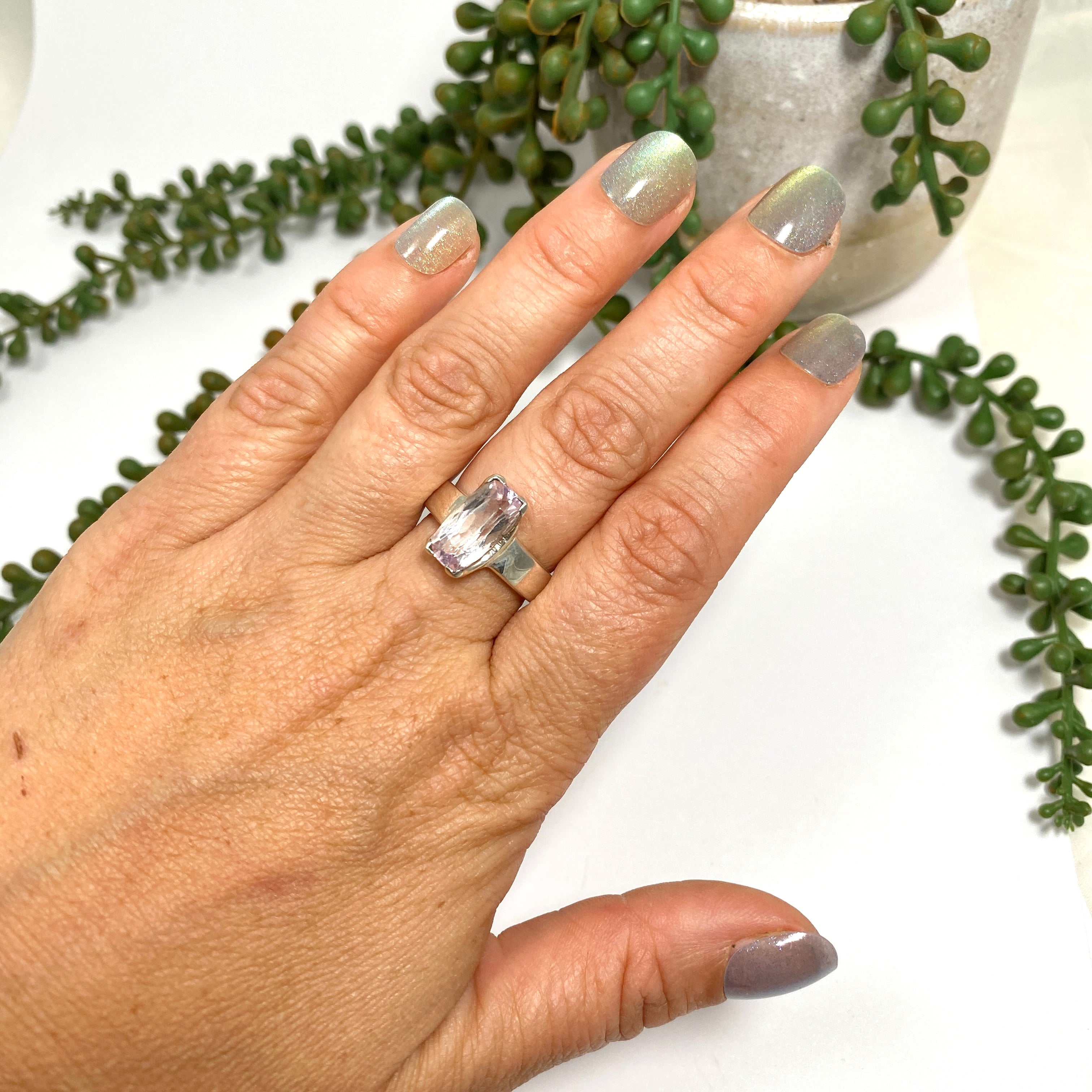 Kunzite Rectangular Faceted Ring Size 8 PRGJ673 | Elegant Pink Gemstone Jewelry for Women | Perfect for Engagement, Anniversary & Special Occasions