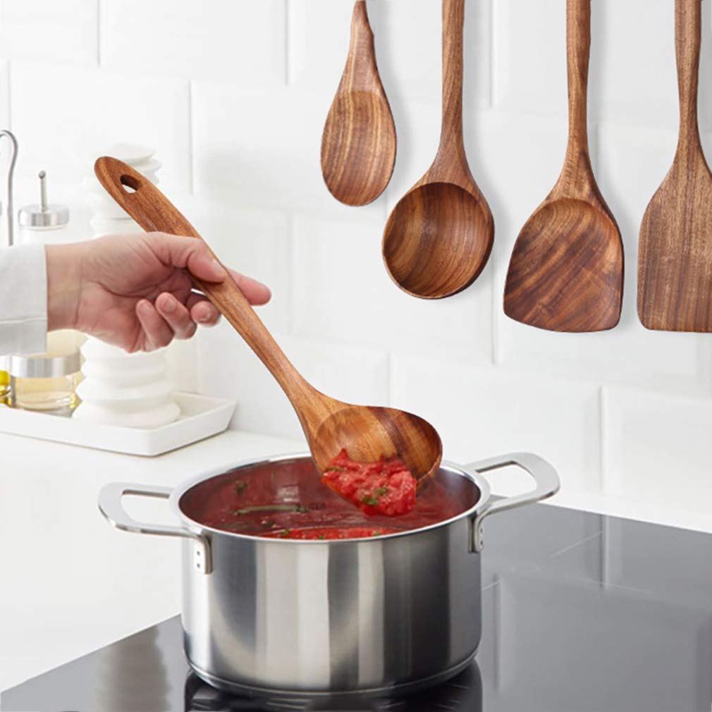 Premium Wooden Kitchen Cooking Utensils Set - 12-Piece Non-Stick Heat Resistant Cookware with Ergonomic Handles - Perfect for Baking, Stirring & Serving - Ideal Housewarming Gift for Home Chefs & Cooking Enthusiasts