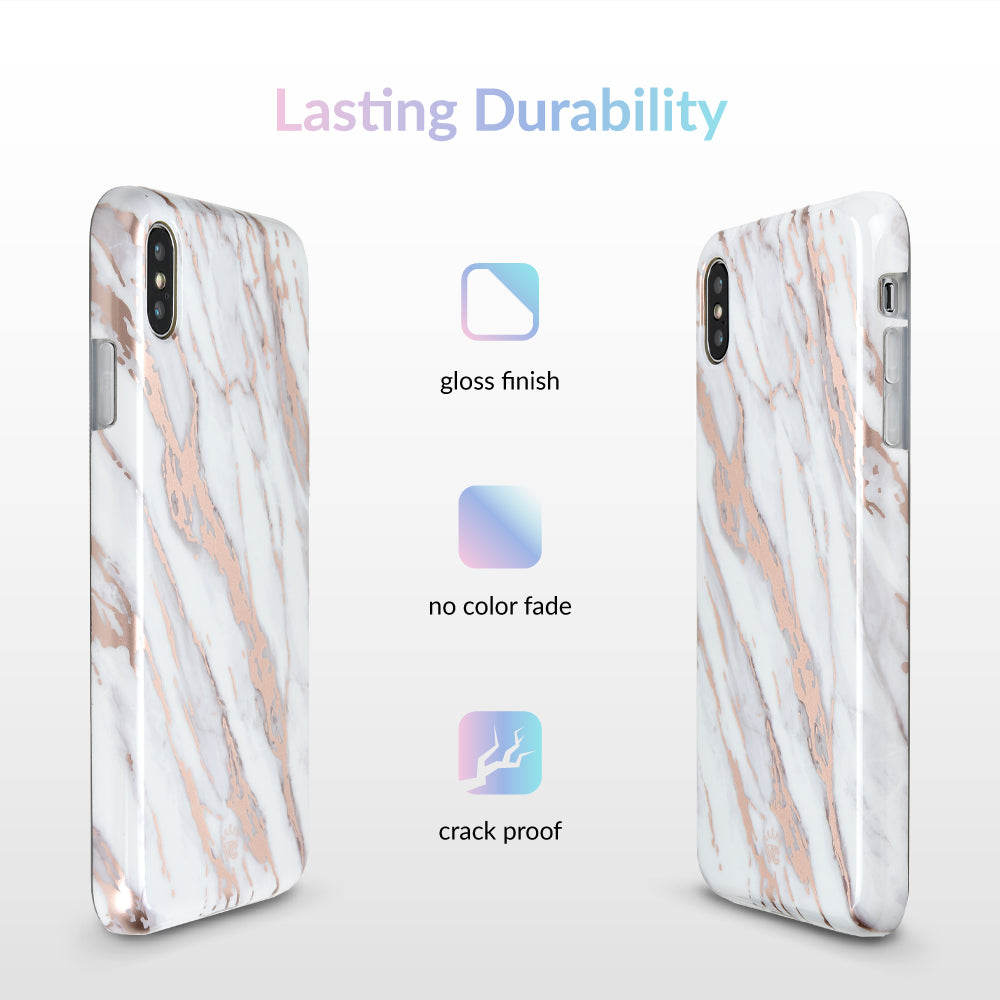 Elegant White Marble with Rose Gold Chrome iPhone Case - Slim Protective Cover for iPhone 13/14/15 Pro Max | Perfect for Everyday Use, Office & Travel