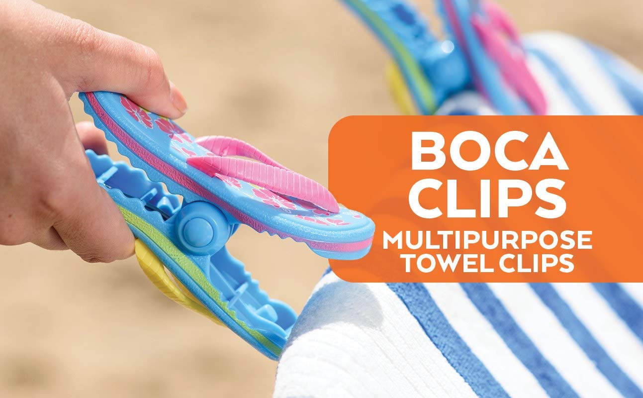 O2COOL Bocaclips - 2 Pack Beach Towel Clips for Chairs, Secure Towels at Pool, Beach & Patio - Non-Slip Flip Flop Design for Outdoor Use - Perfect for Vacation, Swimming & Sunbathing