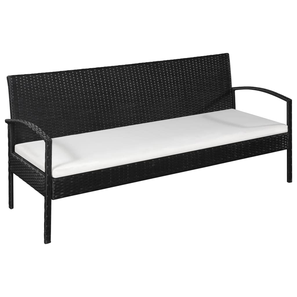 SKM 3-Seater Outdoor Patio Sofa Set with Weather-Resistant Cushions - Black Poly Rattan Wicker Furniture for Garden, Poolside & Backyard Relaxation