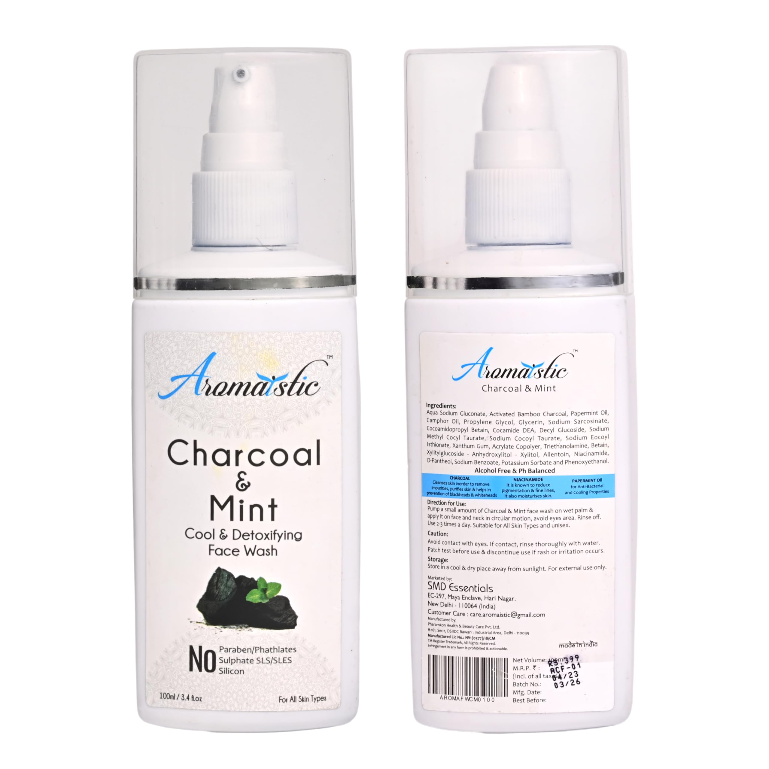 Natural Charcoal & Mint Face Wash for Men & Women - Deep Cleansing, Exfoliating, Aromatherapy | Paraben & Sulfate Free, Pollution Defense | 100ml | Perfect for Daily Skincare & Post-Workout Refreshment