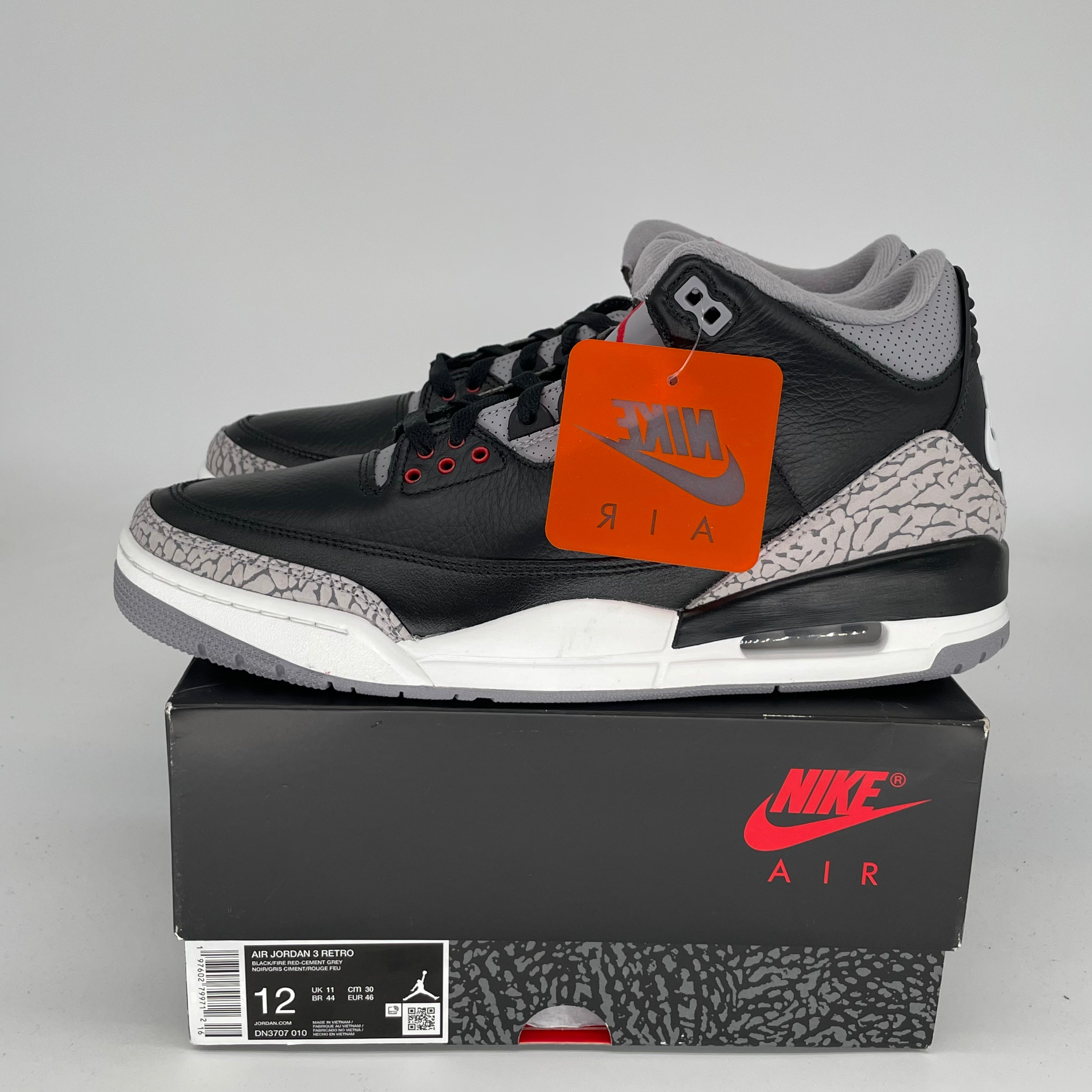 Original Air Jordan 3 Black Cement Reimagined - Men's Size 12 (DN3707-010) | Retro Basketball Sneakers for Streetwear & Casual Outfits