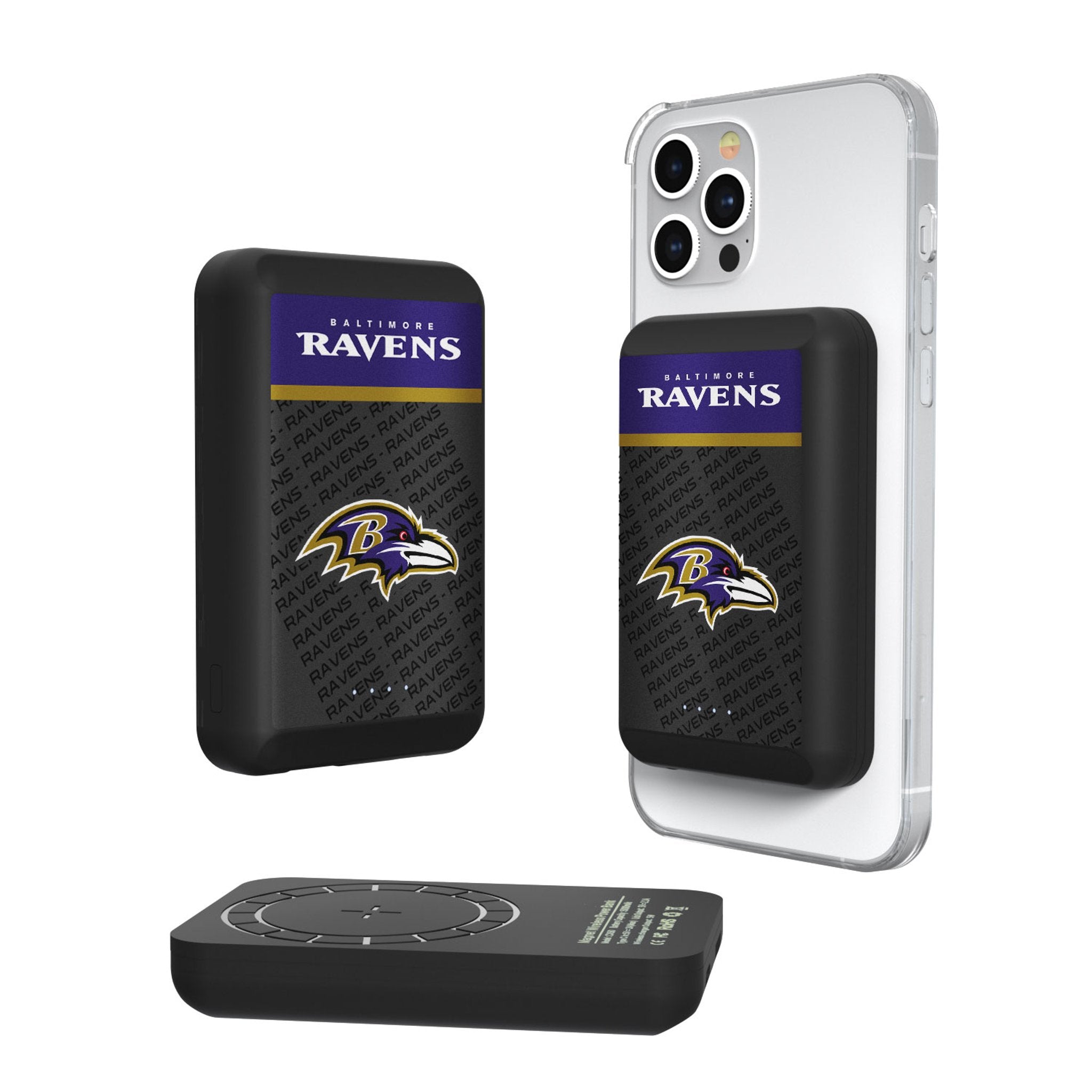 Baltimore Ravens Endzone Plus Wireless Magnetic Power Bank 10000mAh - Portable Charger for iPhone, Android, AirPods - Perfect for Travel, Camping & Game Day