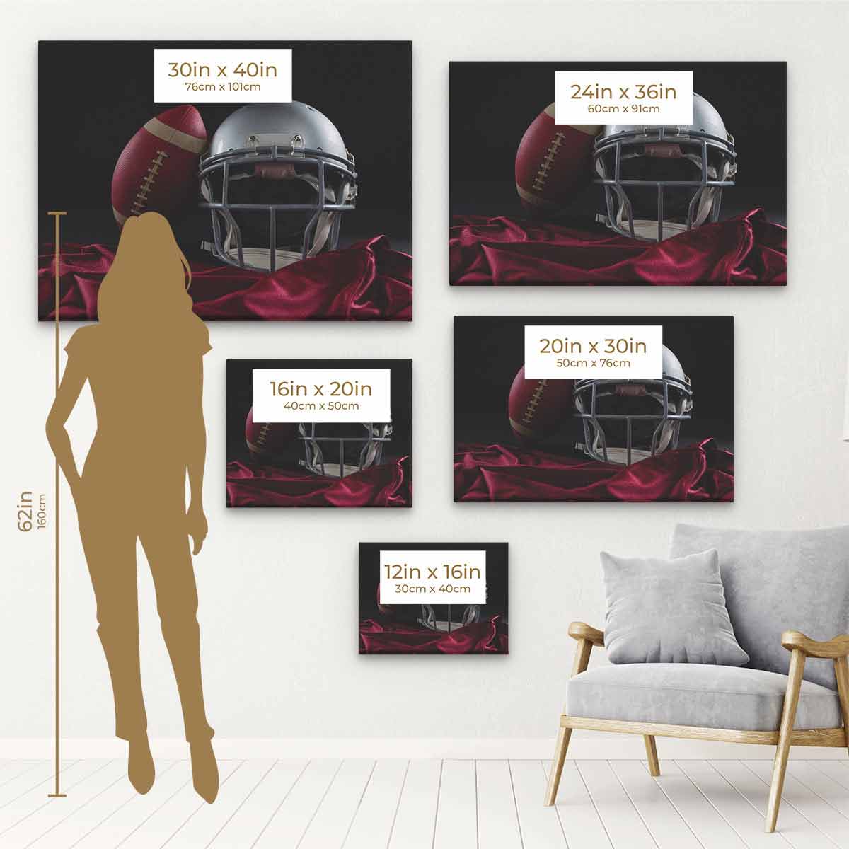 Black American Football Wall Art Canvas Print - Modern Sports Decor for Man Cave, Game Room & Office (4168)