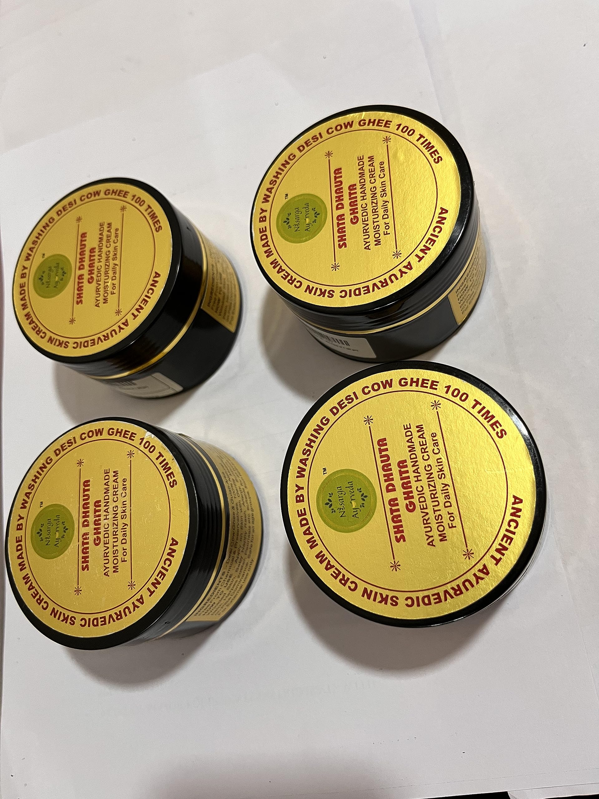 Shata Dhouta Ghrita 100 Times Washed Cow Ghee Face Cream - Daily Moisturizer with Sunscreen, Anti-Aging & Anti-Wrinkle Benefits for Face & Skin Care - Pack of 4 (40g x 4) - Perfect for Daily Skincare Routine & Natural Anti-Aging Treatment