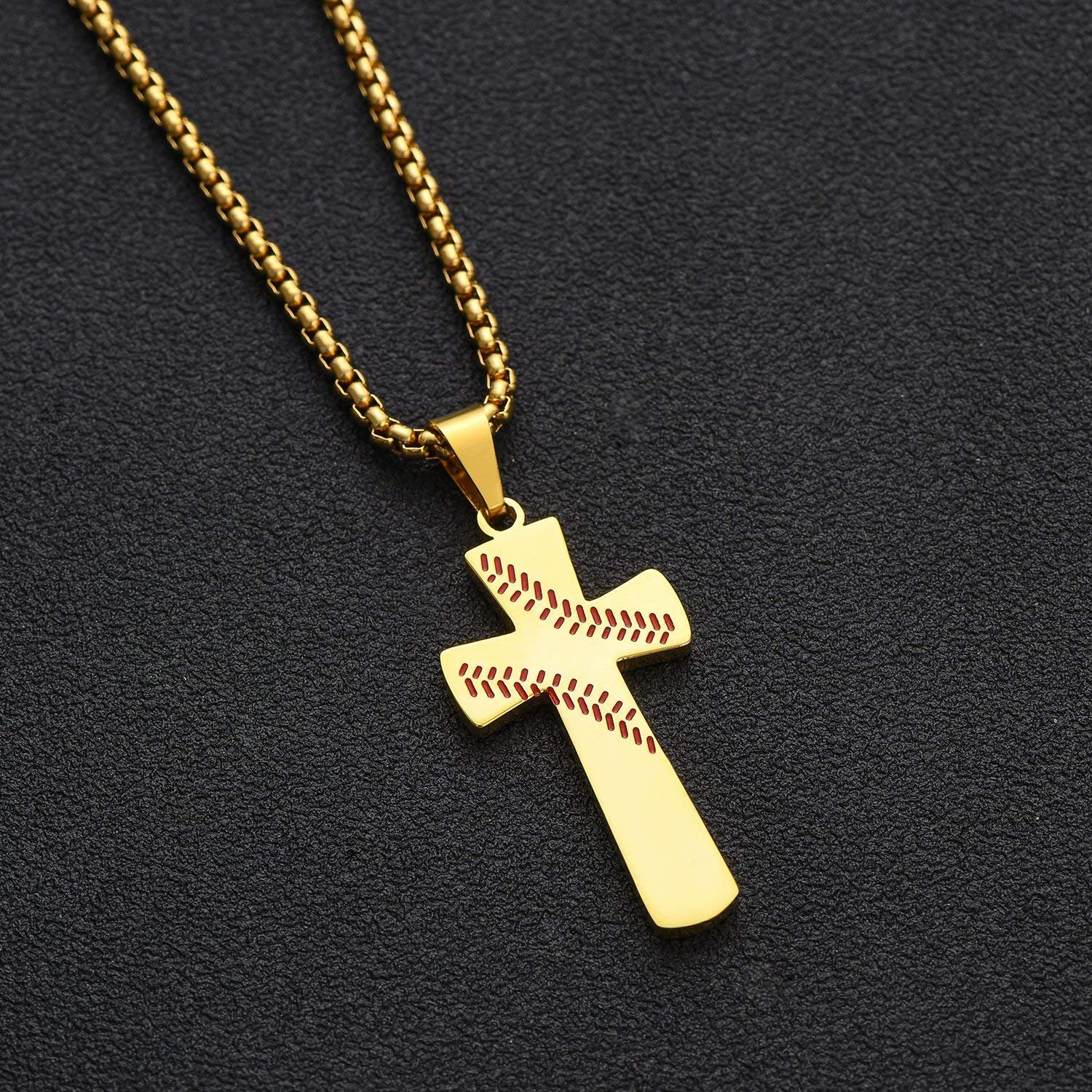 AIYO Nice Men's Baseball Cross Pendant Necklace - 18K Gold Plated Stainless Steel Bible Verse Jewelry for Men - Perfect Gift for Baseball Fans, Church Goers & Fashion Accessories