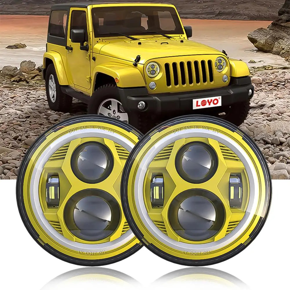 LOYO 7 Inch LED Round Headlight with Halo Ring for Jeep JK JL JT - High Performance Off-Road Lighting Upgrade (Pair) | Perfect for Night Driving & Off-Road Adventures
