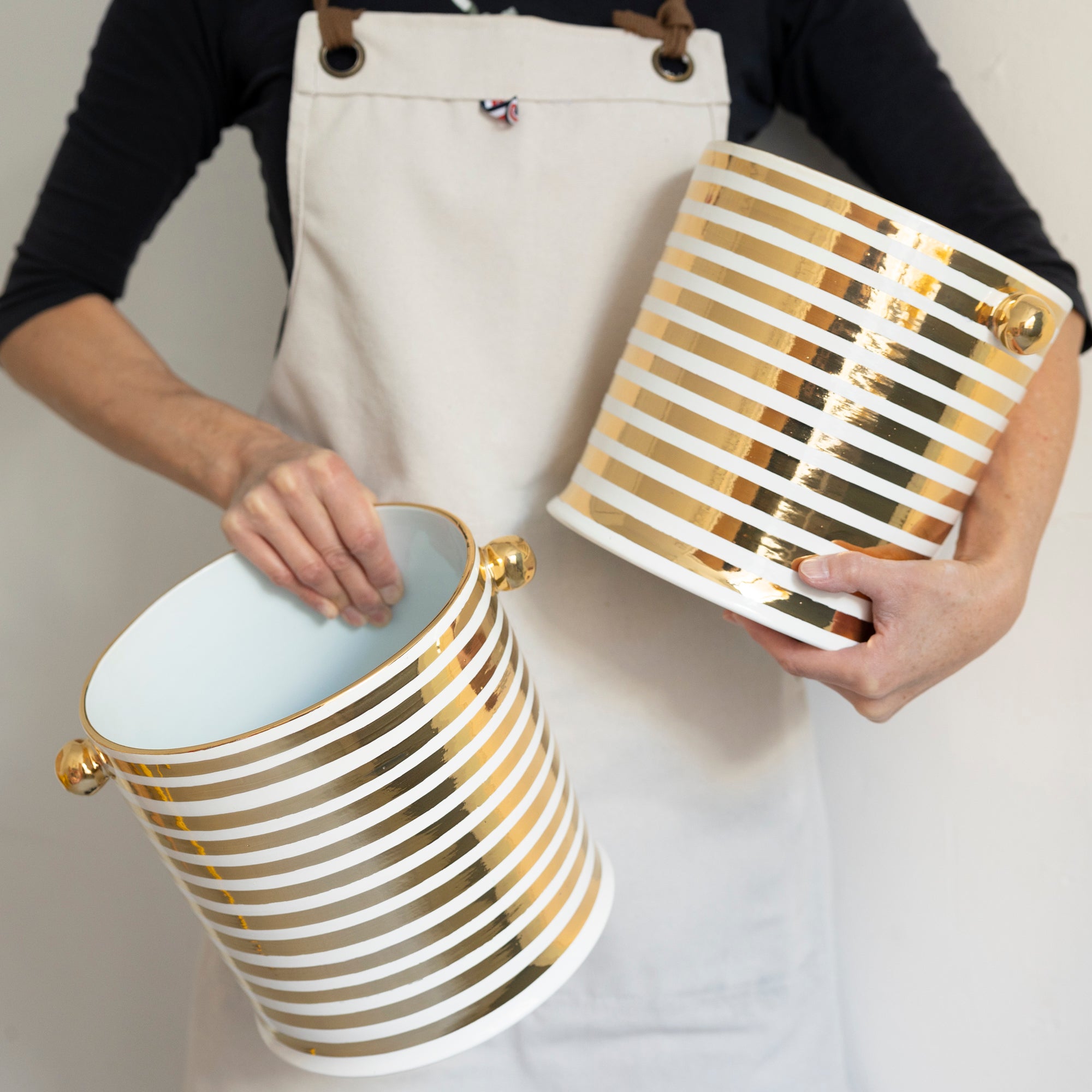 Gold Stripe Double XL Planter - Large Decorative Flower Pot for Indoor & Outdoor Plants, Succulents, Herbs - Perfect for Home, Garden, Patio, and Office Decor