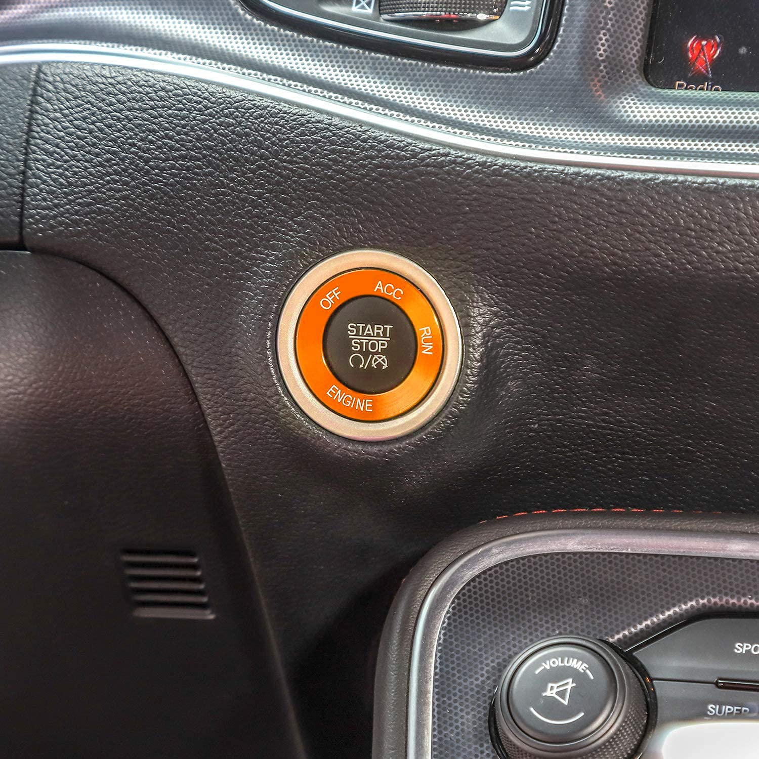 Keptrim Orange Aluminum Alloy Engine Start Stop Trim for 2010-2020 Dodge Challenger, Charger, RAM & 2014 Durango - 1pc Interior Upgrade Accessory for Enhanced Driving Experience