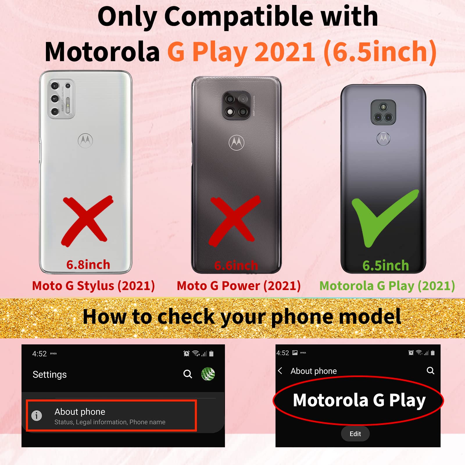 3-in-1 Heart Pattern Phone Case for Motorola Moto G Play 2021 (6.5 Inch) - Cute Aesthetic Love Hearts Design with Gold Chain - Luxury Girly Protective Cover + Screen Protector | Perfect Gift for Girls & Women, Ideal for Daily Use, Parties & Travel