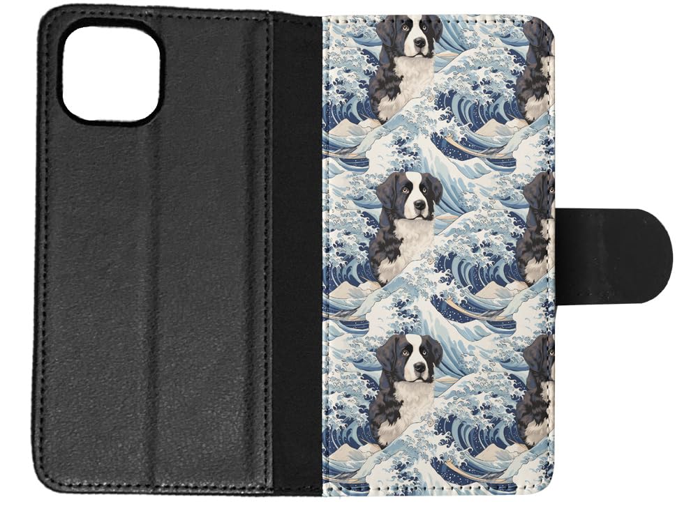 Stylish Saint Bernard Puppy Dog Pattern Faux Leather Flip Wallet Phone Case for Apple iPhone 14 Plus - Perfect for Pet Lovers & Everyday Use