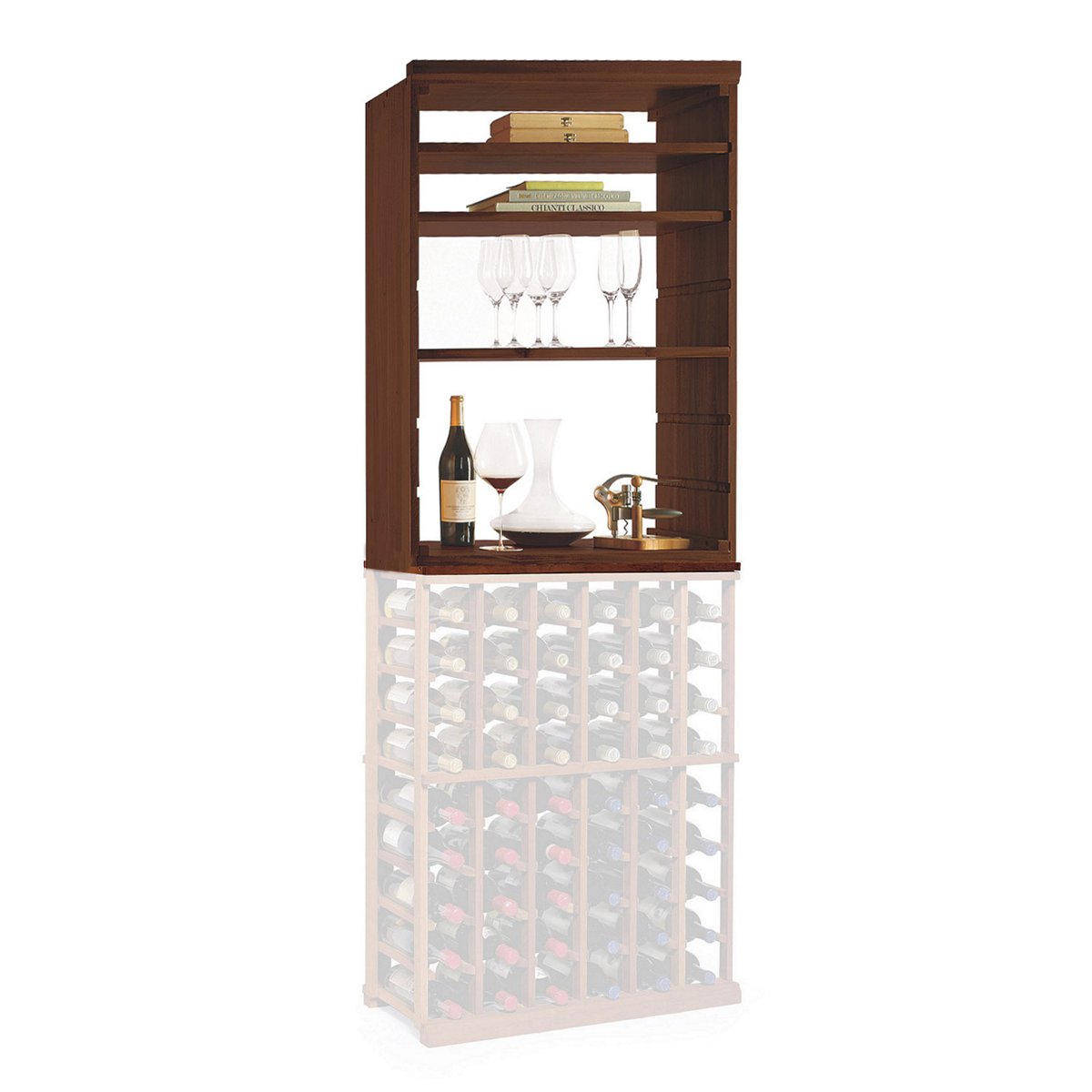 N'FINITY Dark Walnut Wine Rack Hutch with Shelves - Premium Wood Wine Storage Cabinet for Kitchen, Dining Room or Bar Decor
