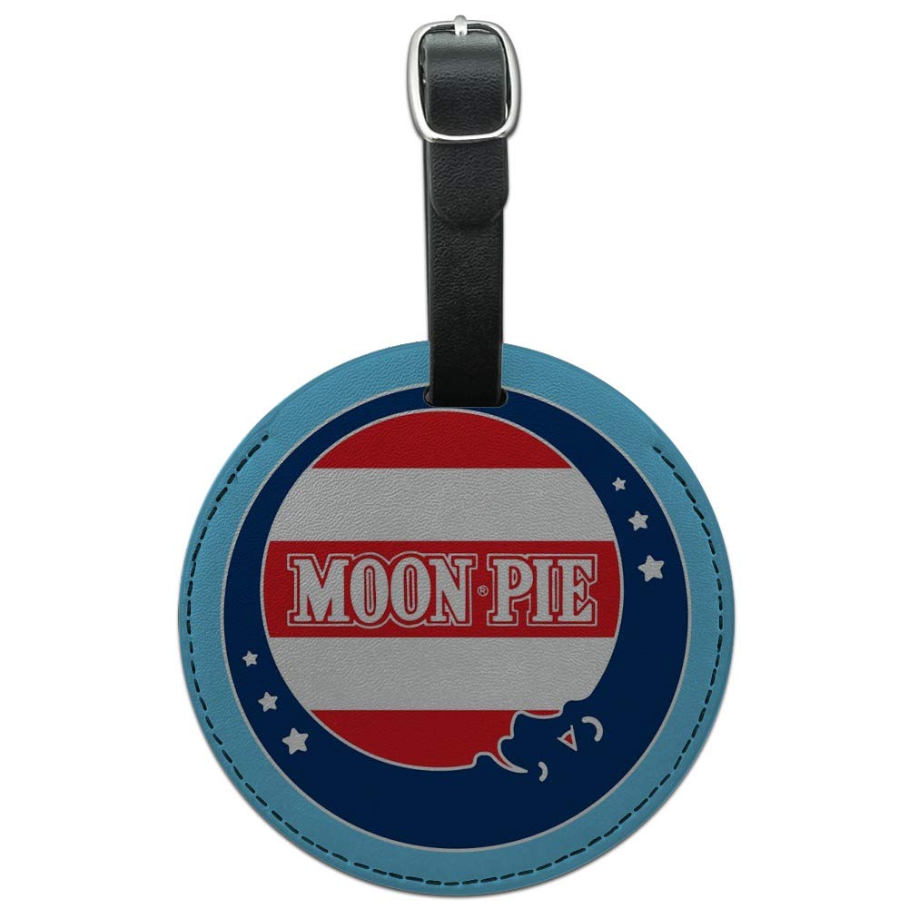 MoonPie Round Leather Luggage Tag - Durable Suitcase ID Card Holder for Travel Bags - Perfect for Carry-On Identification & Personalization
