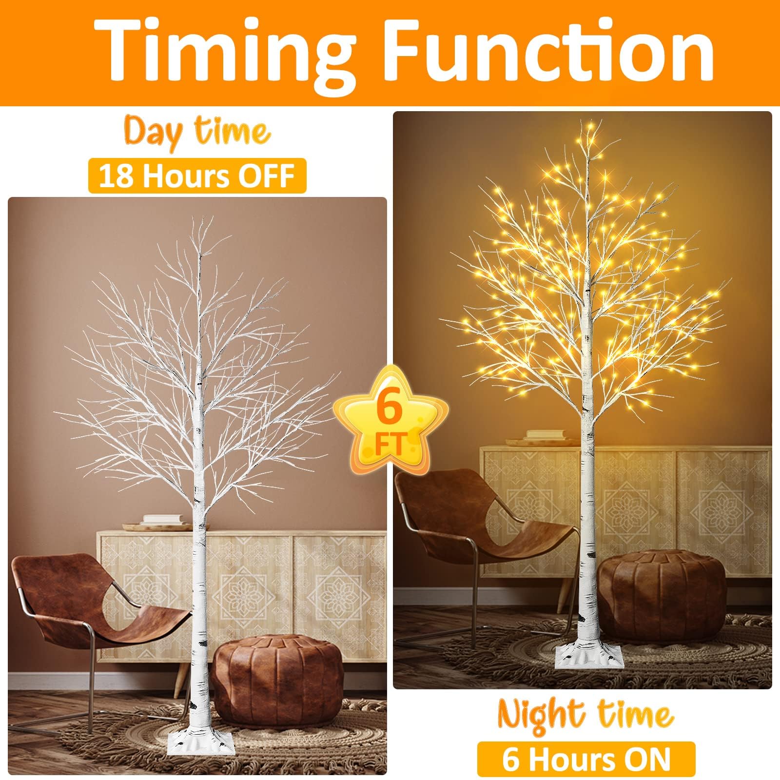 6FT Birch Tree with Fairy Lights - 160 LED Warm White Dimmable Christmas Decor with Remote (8 Lighting Modes) for Wedding, Party & Home Decor | Includes Plug & Base | Perfect for Indoor Holiday, Living Room & Bedroom Decoration