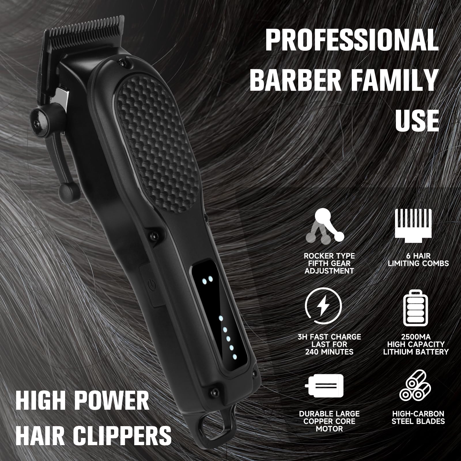 Professional Hair Clippers for Men - Cordless Rechargeable Hair Trimmer with Powerful Motor, Waterproof Design for Beard & Body Grooming | Perfect for Home Haircuts, Beard Trimming & Personal Grooming