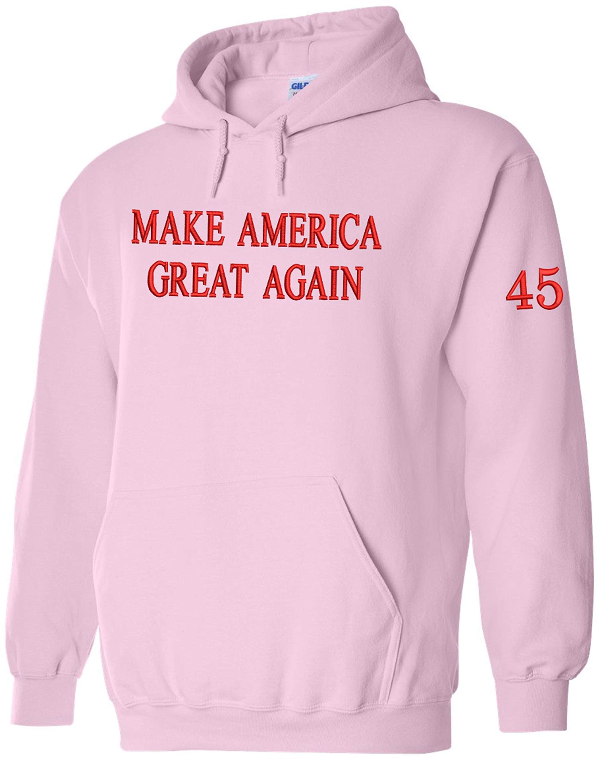 Peerless 'Make America Great Again' Embroidered Pink Pullover Hoodie - Patriotic Casual Wear for Men & Women | Perfect for Political Rallies, Outdoor Events & Everyday Comfort