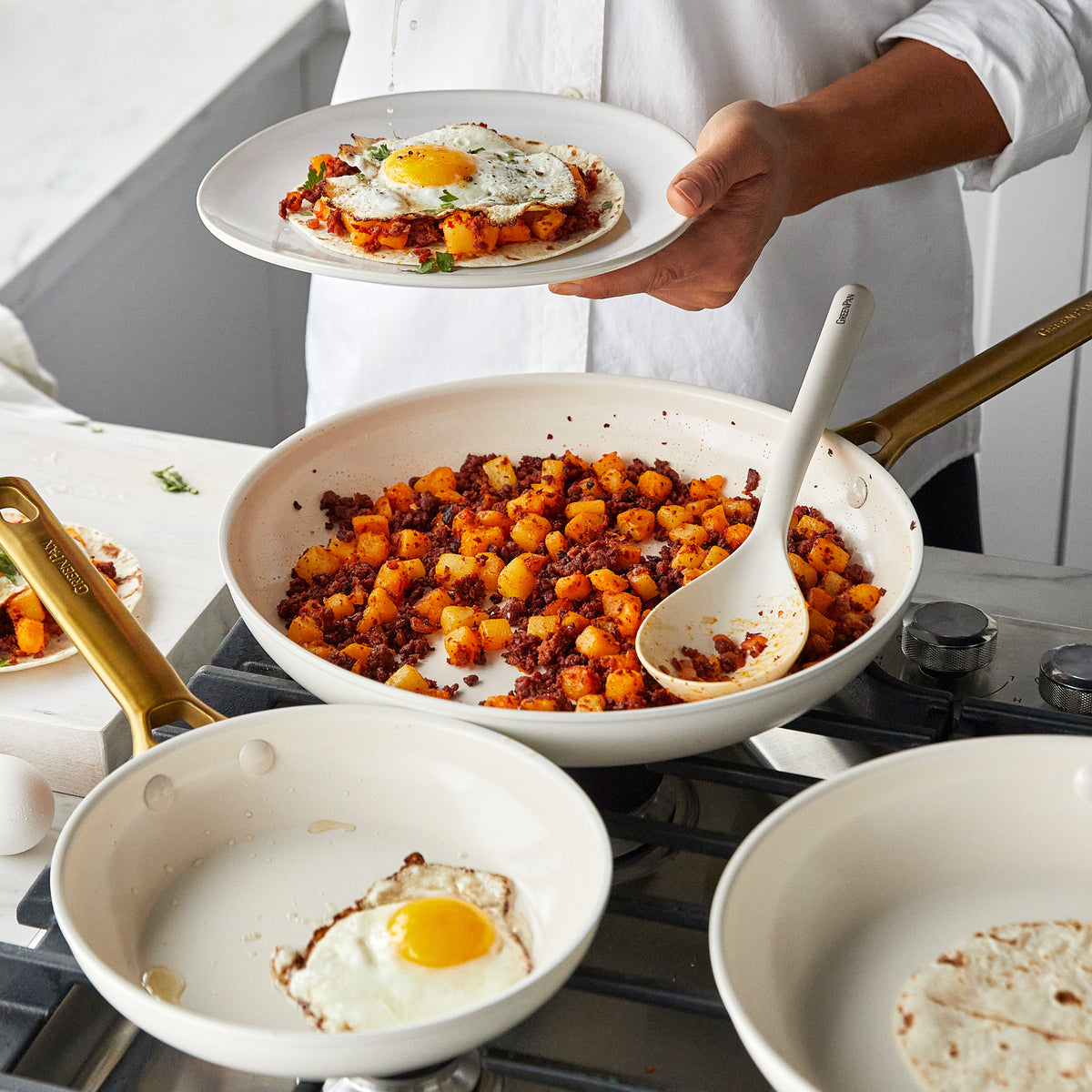 Premium Ceramic Nonstick Frypan Set - 8, 10 & 12 Inch Cookware for Healthy Cooking | Cream Color | Perfect for Frying, Sautéing & Everyday Meals
