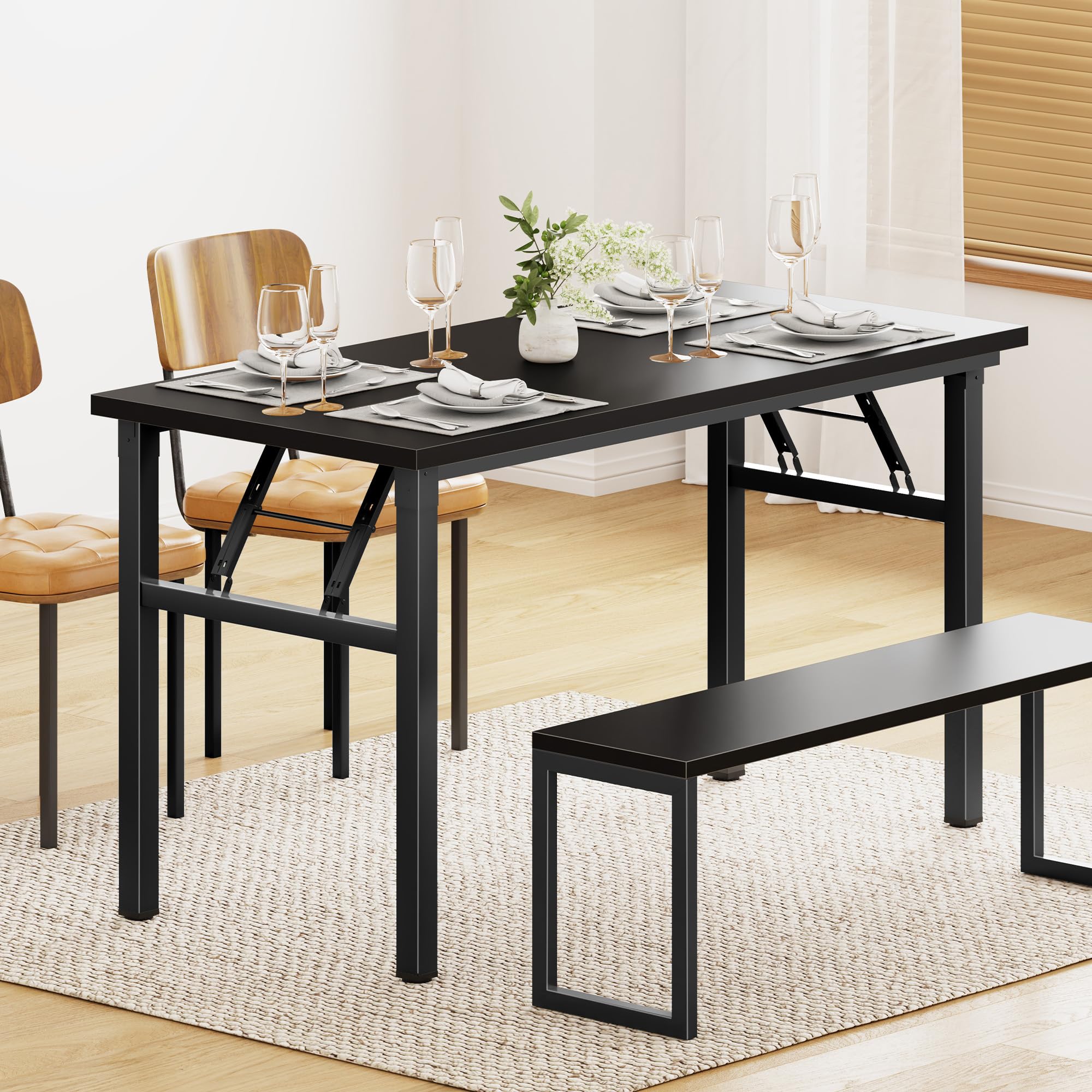 DlandHome 47 Inch Folding Computer Desk - Portable Office Desk, Conference Table, Activity Table for Home & Office - Fully Assembled Black (DND-ND5-120BB) | Perfect for Small Spaces, Work from Home, Study & Meetings