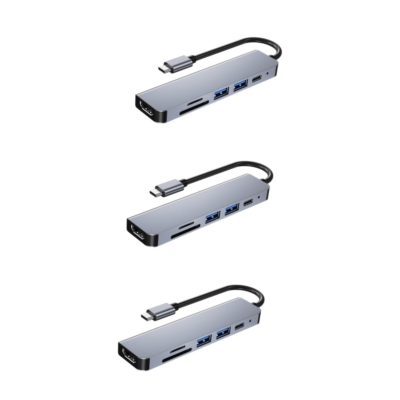 HOMSFOU 3-in-1 USB C Hub with 6 Ports - Aluminum USB C Docking Station, USB 3.0 Data Hub, Card Reader & Charging Adapter - Perfect for MacBook, Laptop, PC & Mobile Devices