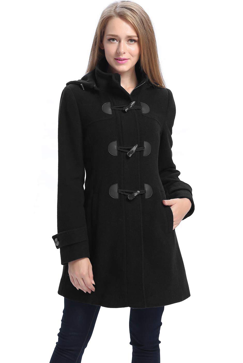 BGSD Women's Daisy Wool Blend Hooded Toggle Walking Duffle Coat - Plus Size & Petite Available | Warm Winter Outerwear for Hiking, Travel & Daily Commute