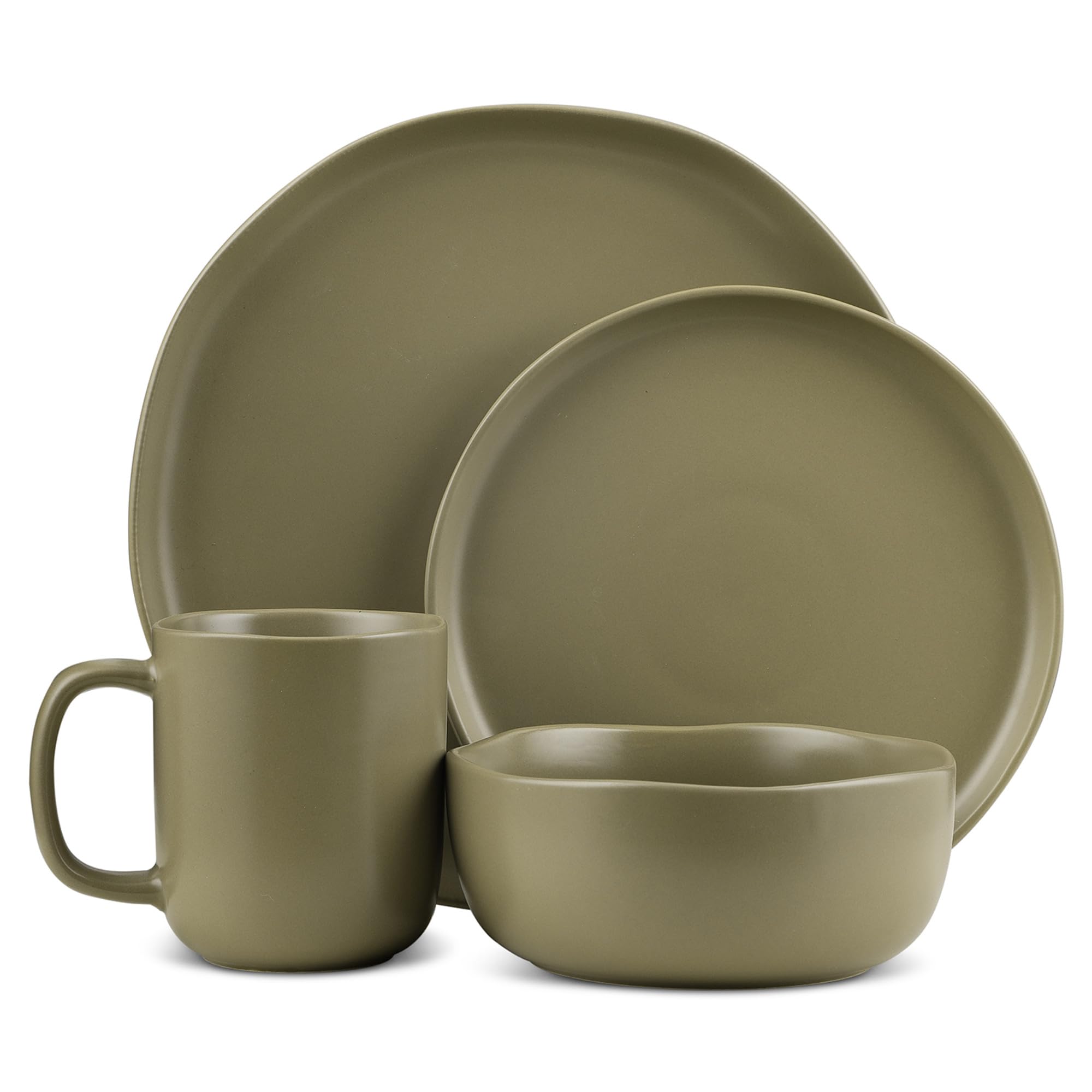 Stone Lain Tom Stoneware 32-Piece Reactive Glaze Dinnerware Set - Plates & Bowls for 8, Microwave & Dishwasher Safe, Elegant Olive Design - Perfect for Family Dinners, Restaurants & Dinner Parties