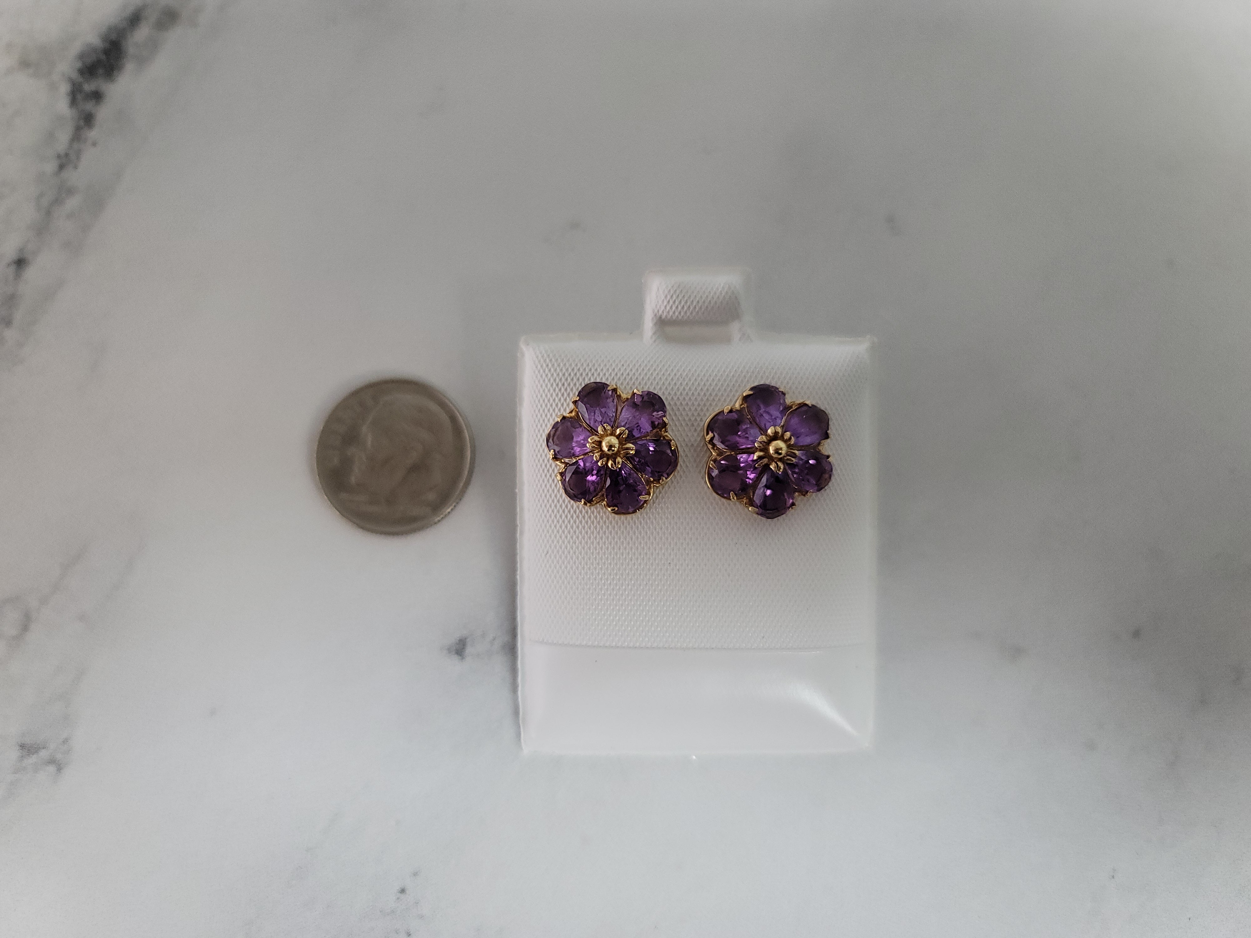 14k Yellow Gold Amethyst Flower Stud Earrings – Elegant Jewelry for Women, Perfect for Weddings, Parties & Daily Wear
