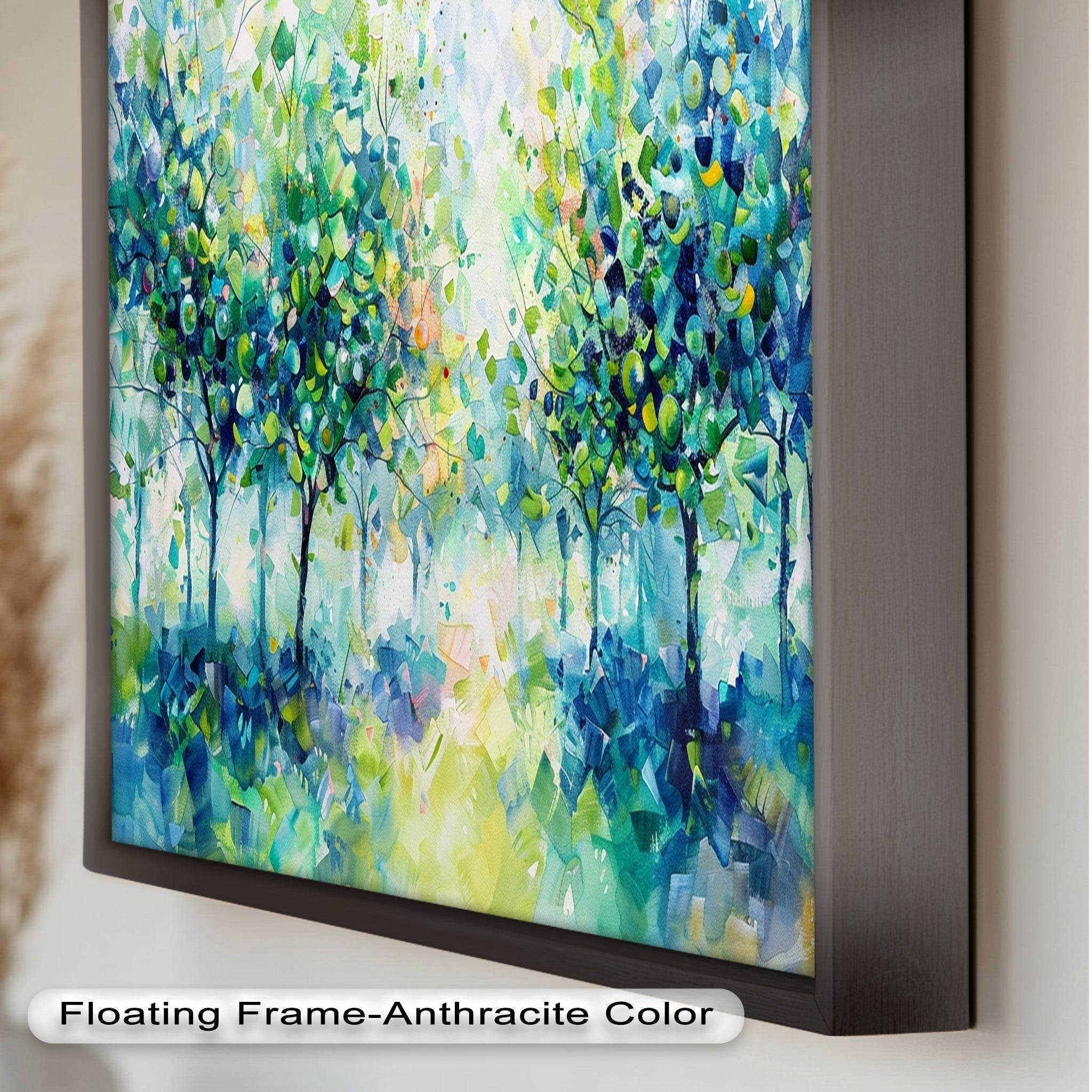 Blue & Green Forest Landscape Abstract Nature Oil Painting - Handmade Canvas Wall Art for Living Room, Bedroom & Office Decor