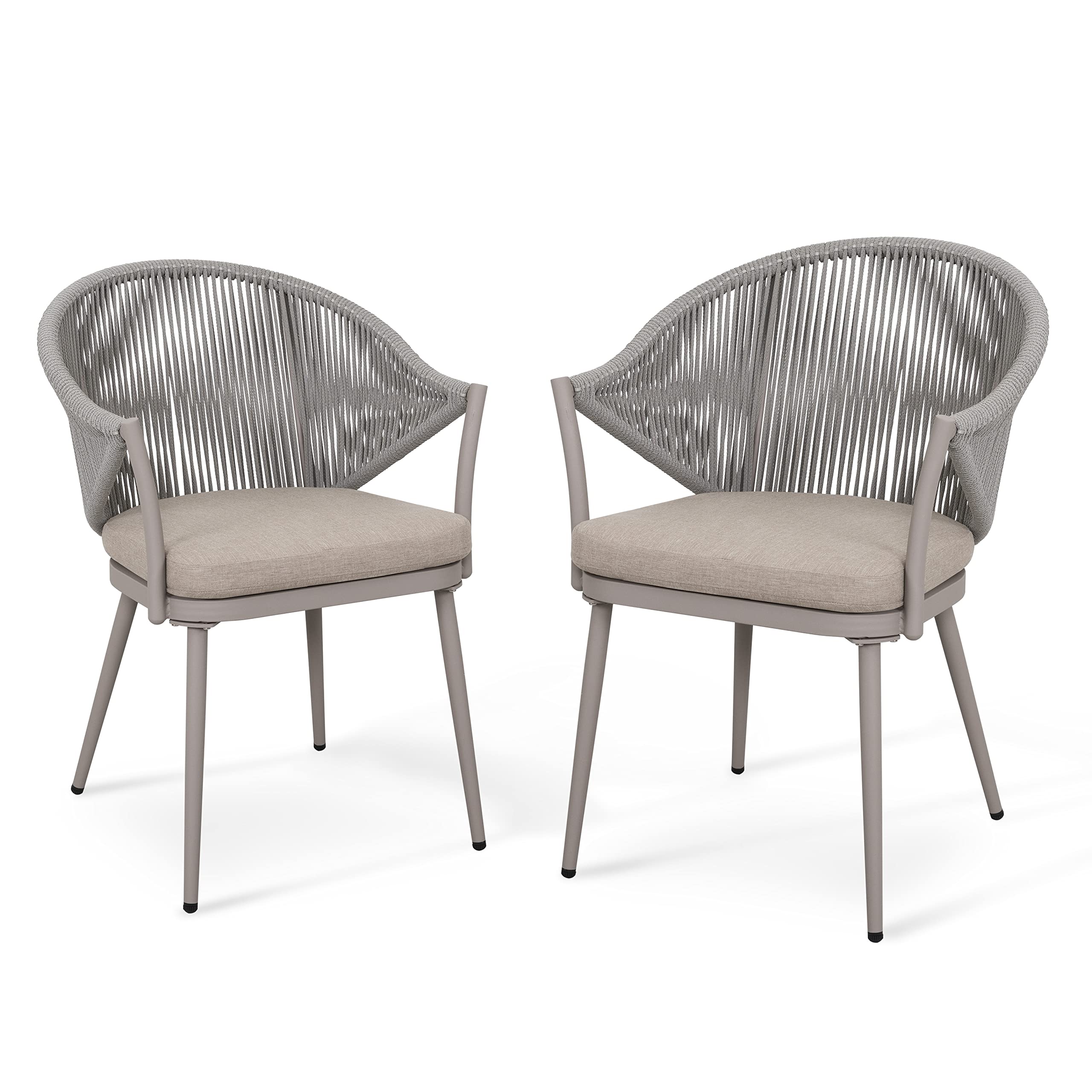 NUU GARDEN Patio Dining Chairs Set of 2 - All-Weather Woven Rope Outdoor Arm Chairs with Cushions - Lightweight Aluminum Frame - Perfect for Garden, Deck, Backyard, Balcony, Lawn & Indoor Use - Beige