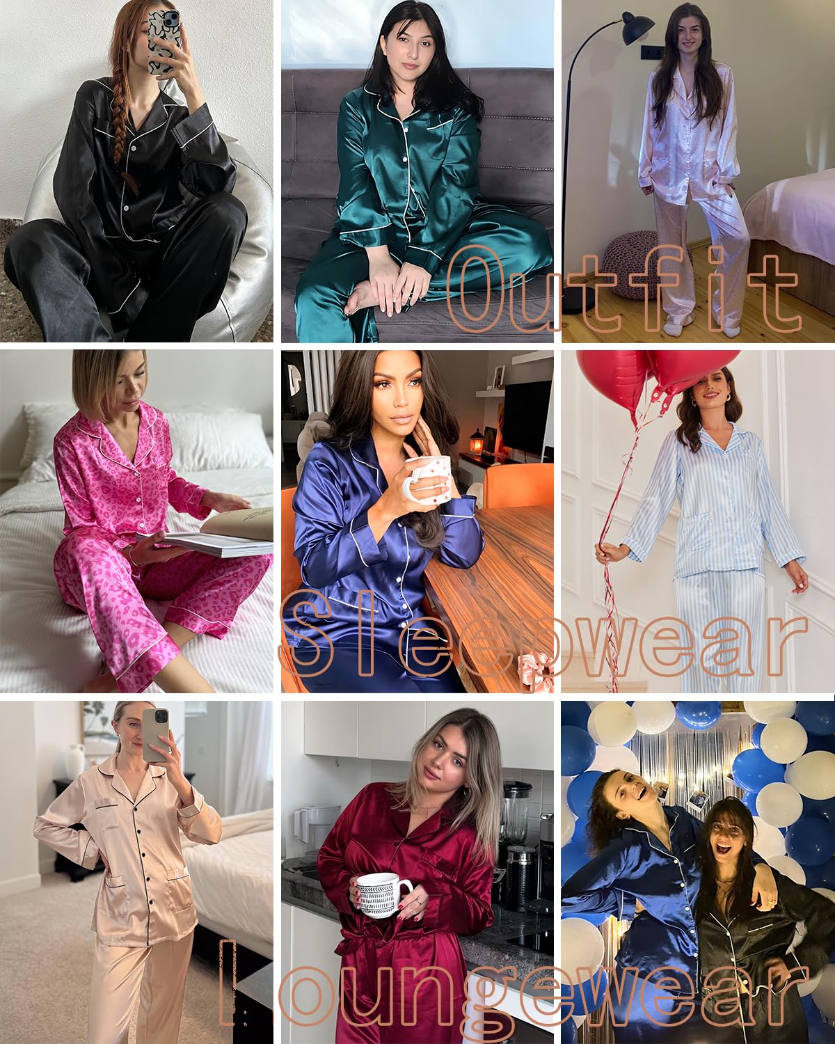 Ekouaer Women's Silk Pajama Set - Classic Button Down Satin Sleepwear with Long Sleeves for Lounge & Relaxation | Perfect for Sleepovers, Spa Days & Cozy Nights at Home