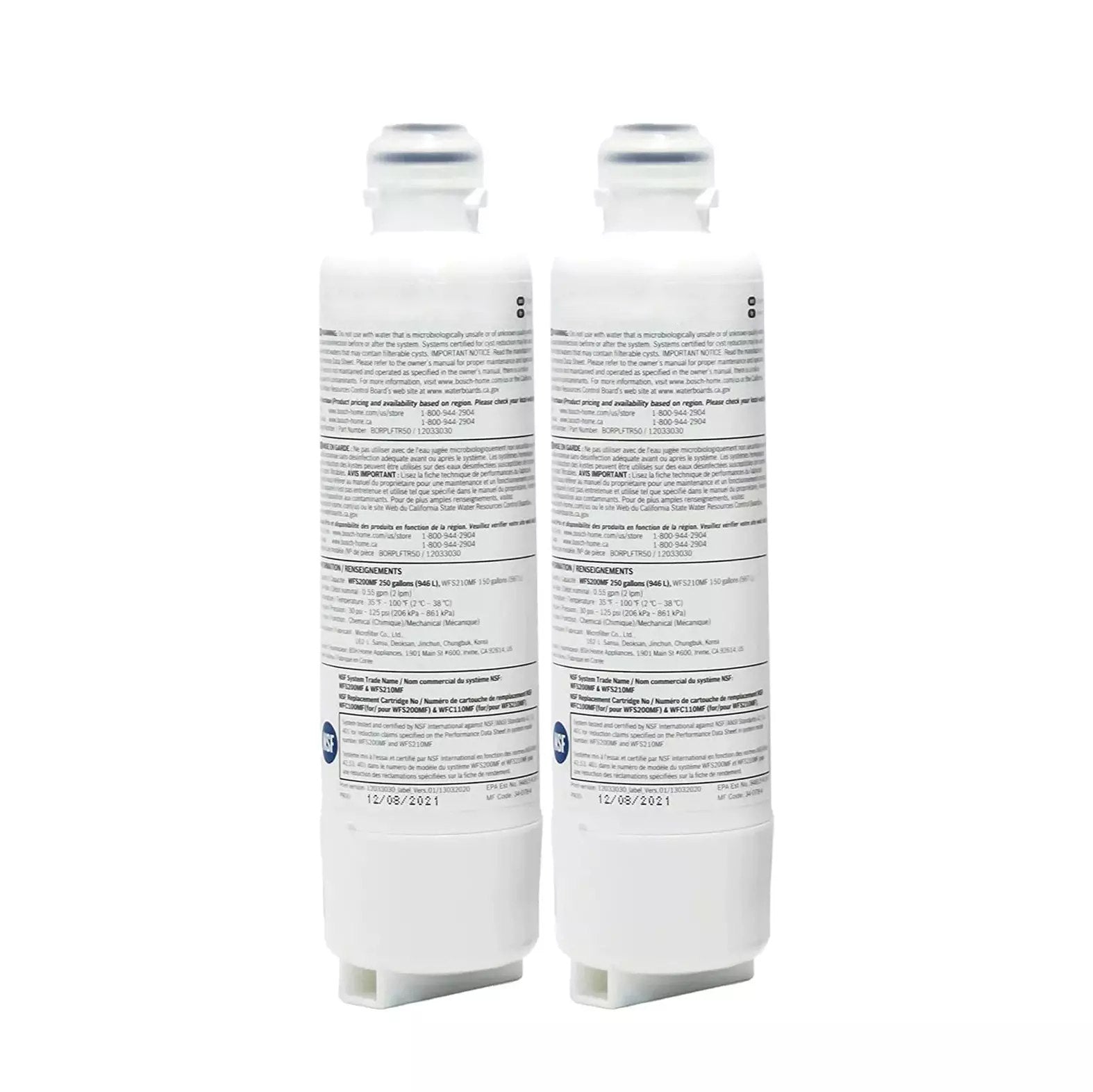 2-Pack Blue Ripple Replacement Water Filters for Bosch Ultra Clarity Pro (BORPLFTR50) - Compatible with Dishwashers, Refrigerators & Home Water Filtration Systems