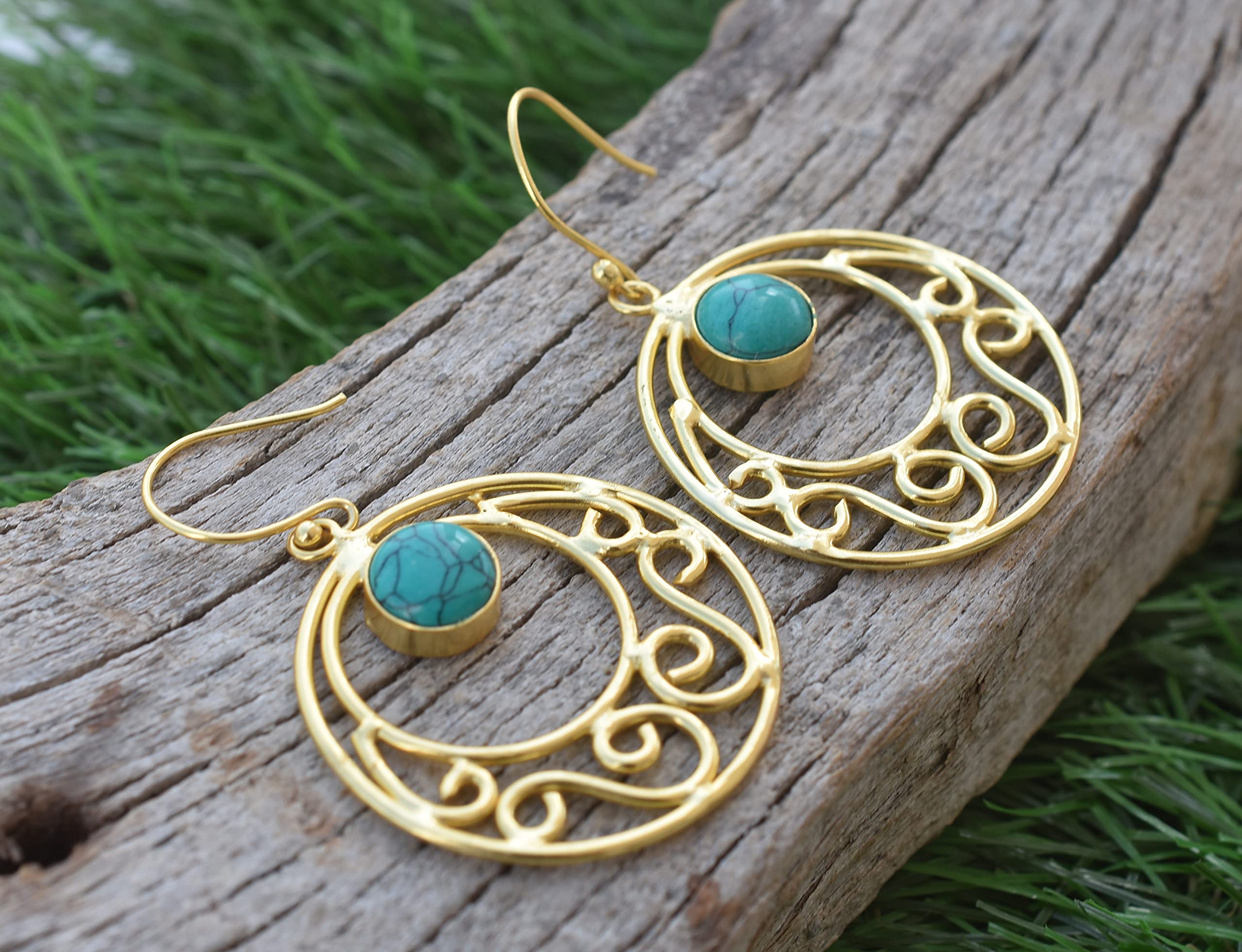 18K Gold Plated Green Turquoise Earrings for Women - Handmade Fashion Jewelry Gift for Girls & Women - VE-336 | Perfect for Weddings, Parties & Special Occasions