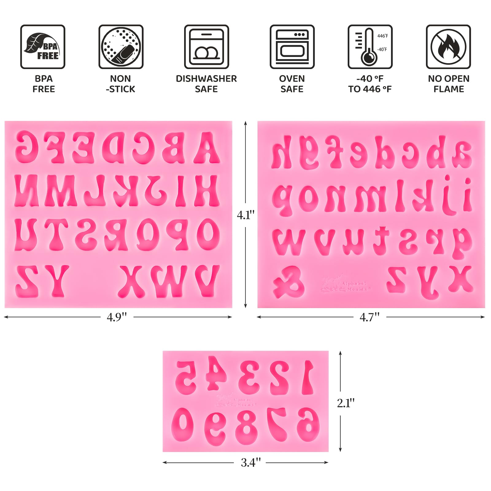 4-Piece Silicone Alphabet & Number Molds (A-Z, 0-9) - Non-Stick Fondant Chocolate Candy Molds for Baking, Cake Decorating, DIY Desserts - Perfect for Birthday Parties, Wedding Cakes & Holiday Treats
