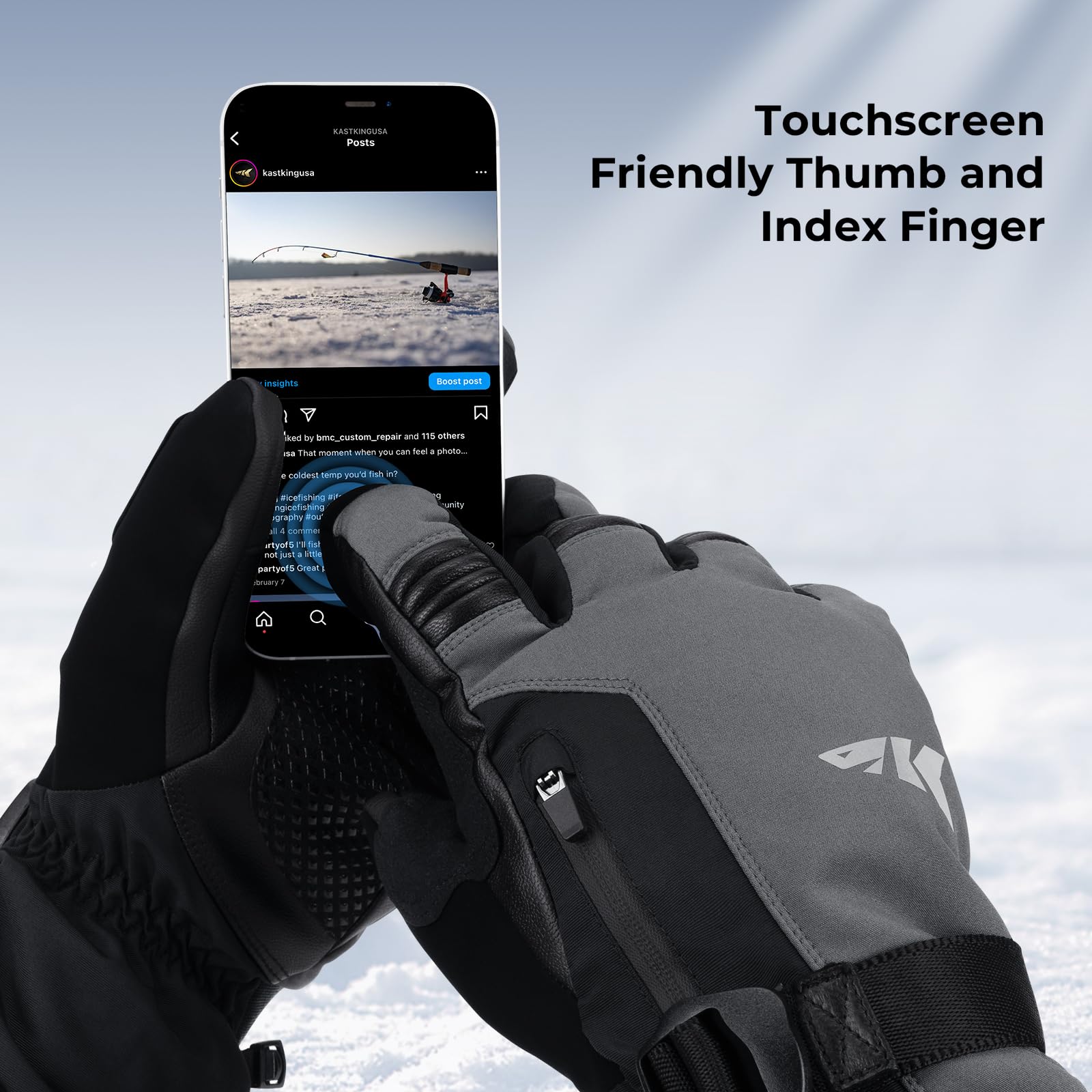 KastKing IceRiver Fishing Gloves - 100% Waterproof Cold Weather Gloves for Men & Women - Durable Winter Gloves for Ice Fishing, Hunting & Outdoor Sports - Perfect for Skiing, Snowboarding & Winter Adventures