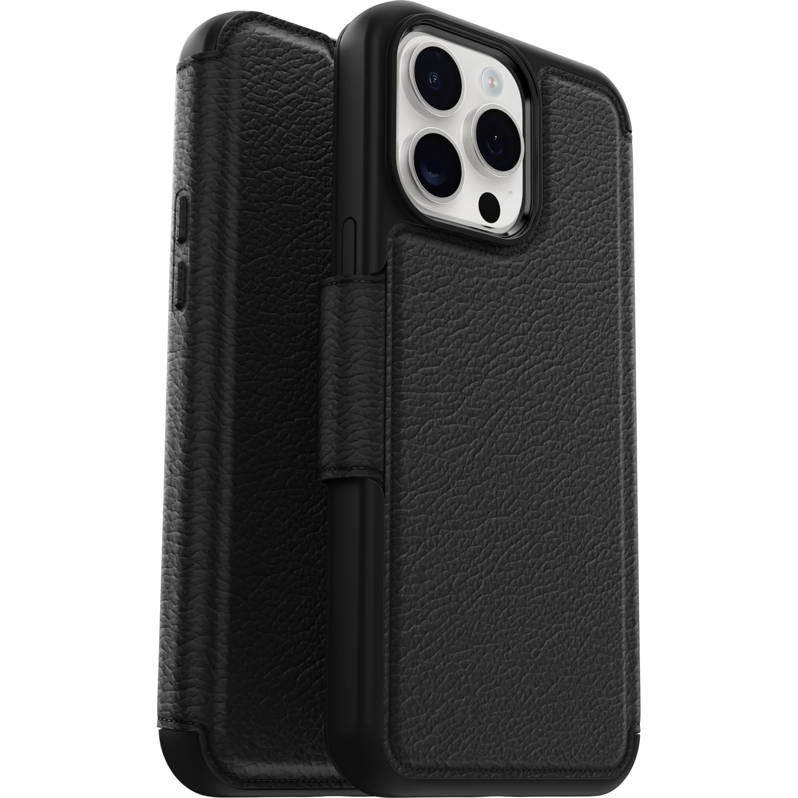 OtterBox Strada Premium Leather Case for iPhone 15 Pro Max with MagSafe - Military Grade Shockproof & Drop Proof Protection, RFID Blocking Card Holders (Black) | Perfect for Business Professionals & Travelers