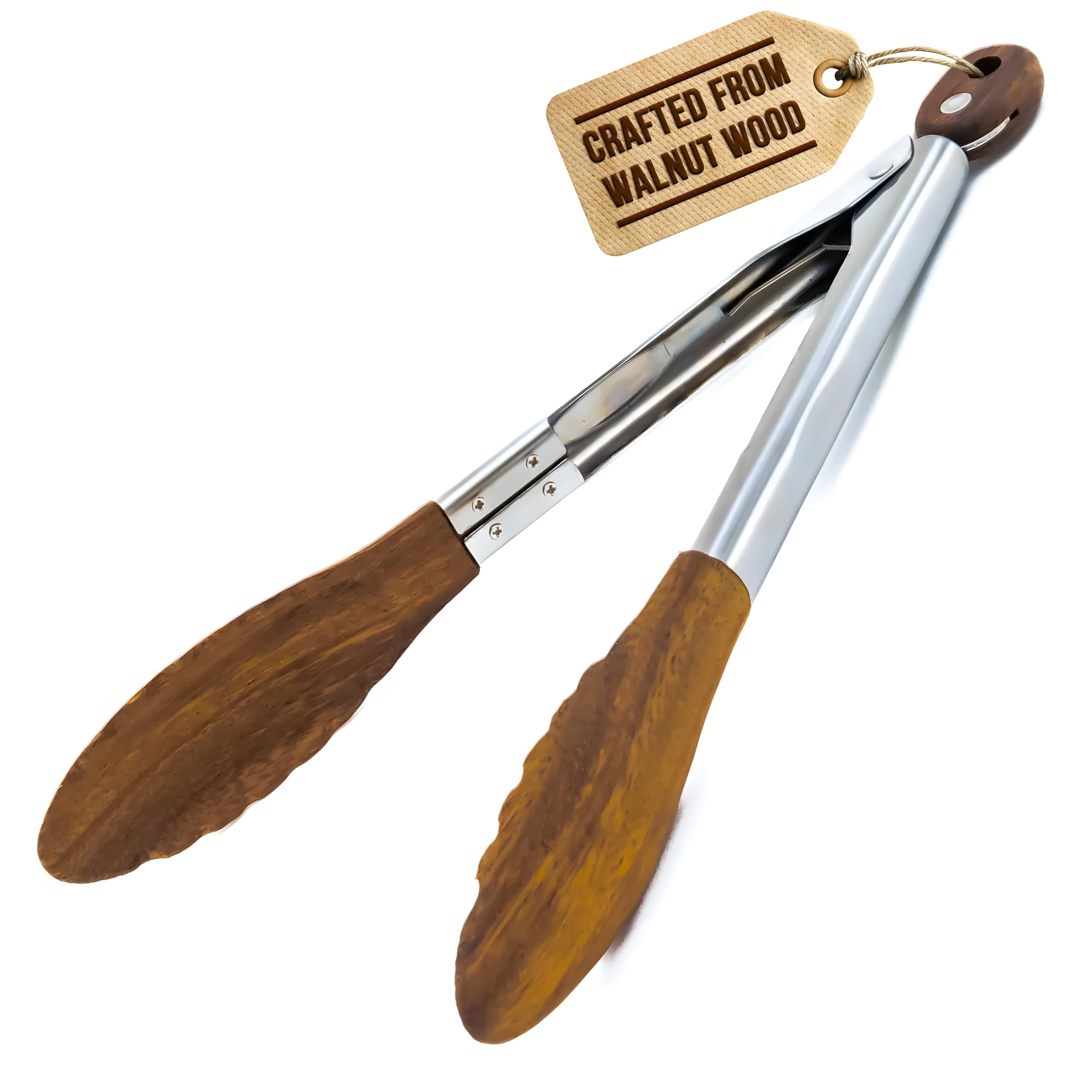 Premium 12-inch Wooden Kitchen Tongs with Non-Slip Walnut Tips - Heat Resistant Cooking Tongs for Grilling, BBQ, Salad Serving & Food Tossing - Ideal for Restaurants, Home Chefs & Outdoor Picnics