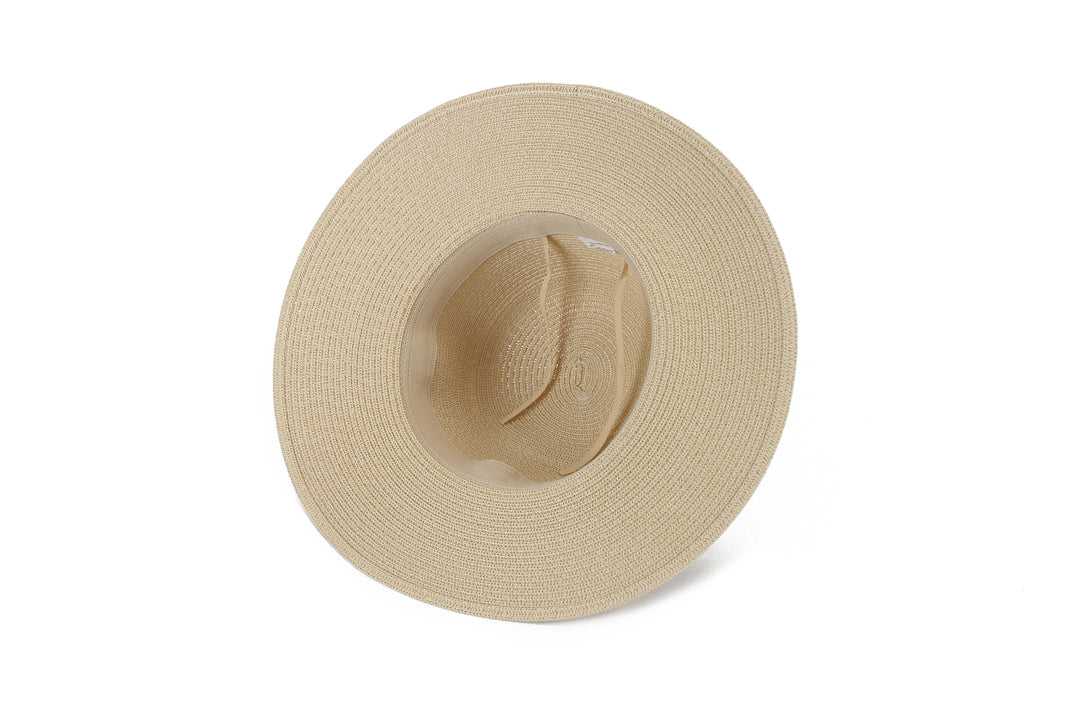 Elegant Beige and Navy Orchid Print Hat - Stylish Sun Protection for Outdoor Activities, Beach, and Travel