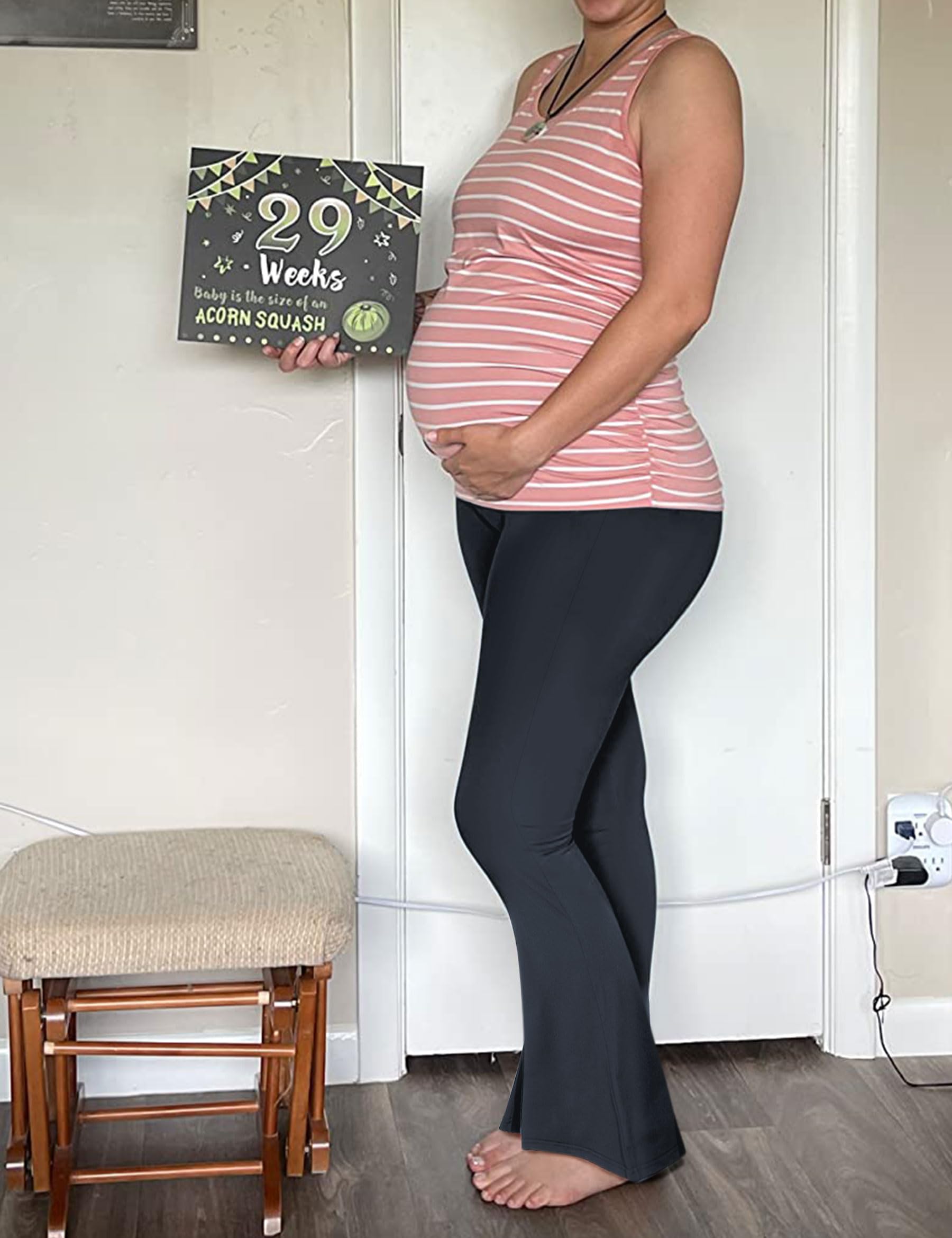Peauty Maternity Flare Leggings - Buttery Soft Over The Belly High Waisted Yoga Pants for Pregnancy Comfort | Perfect for Casual Wear, Prenatal Yoga & Everyday Maternity Outfits