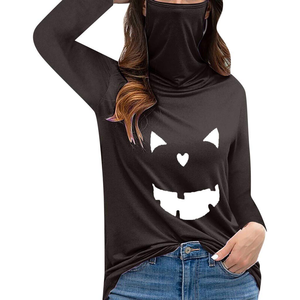 Nihewoo Women's Long Sleeve Blouse with Mask - Halloween & Casual Wear