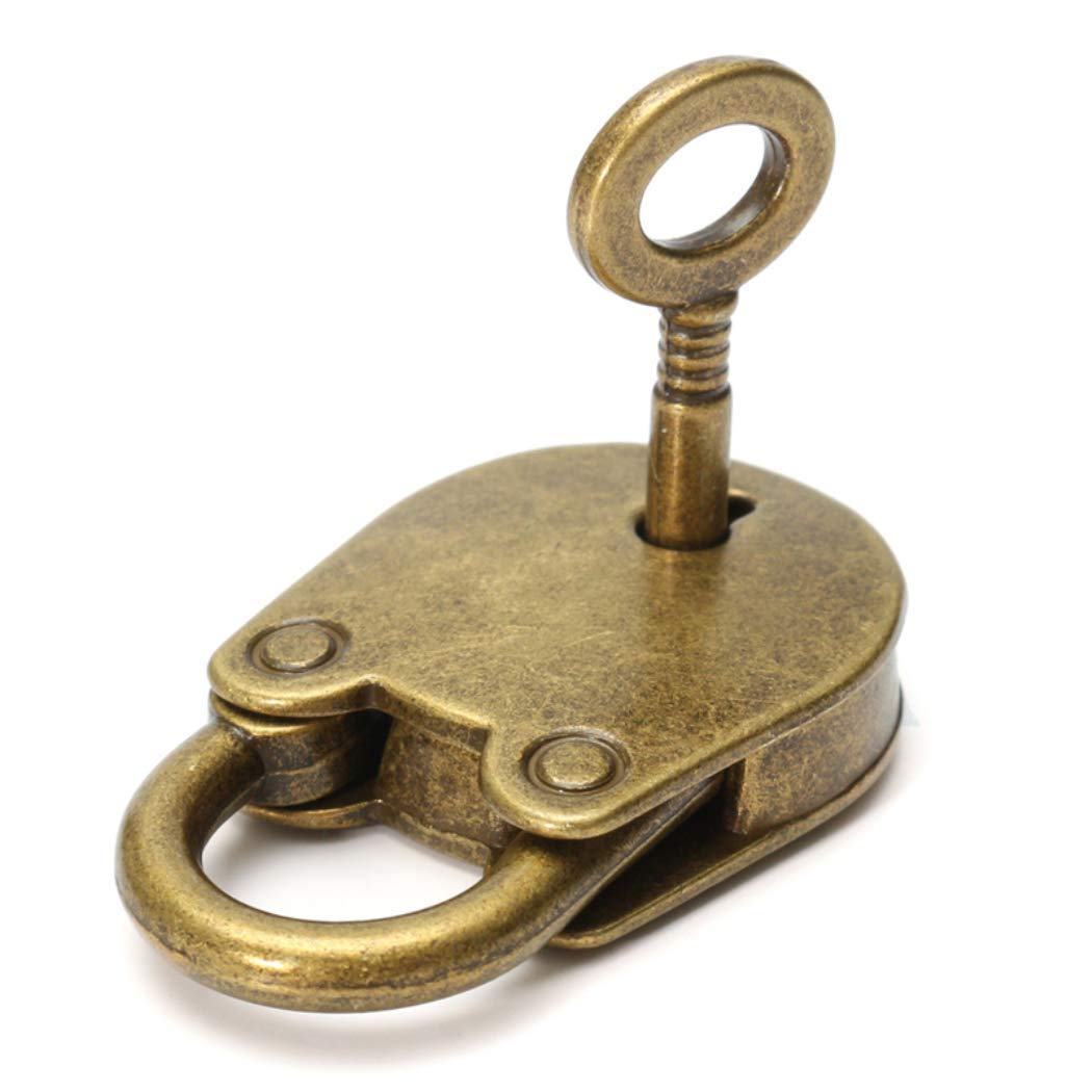 Vintage Style Mini Copper Luggage Lock - Old Fashioned Small Metal Box Lock with Key - Decorative Hardware for Suitcases, Chests & Antique Furniture (1PC)