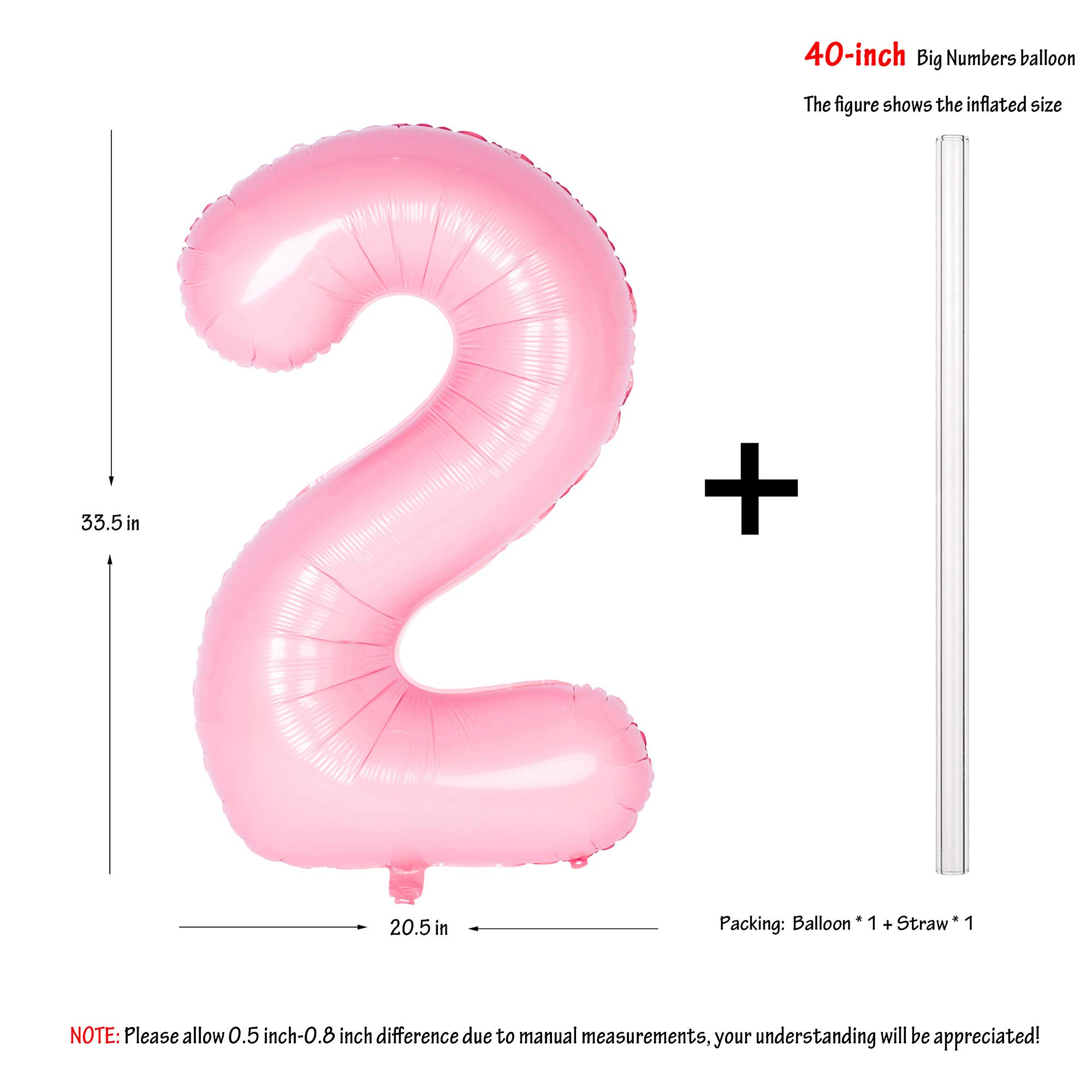 40 Inch Pink Number Balloon for Birthday Party Decorations - Helium Foil Mylar Balloon (Set of 2) - Perfect for Milestone Birthdays, Anniversaries & Photo Backdrops