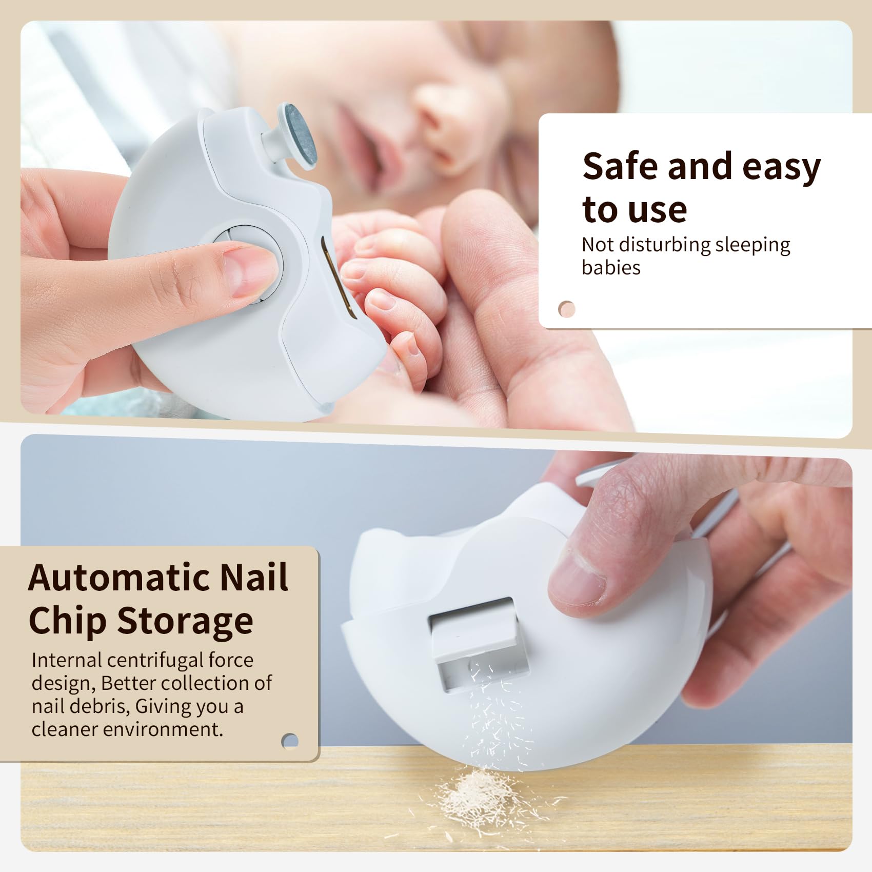 USB Rechargeable Electric Nail Clipper for Adults & Kids - Automatic Nail Trimmer with 2 Speed Settings, Nail Storage & LED Light | Safe for Babies, Seniors & Caregivers | Home, Travel & Salon Use (White)