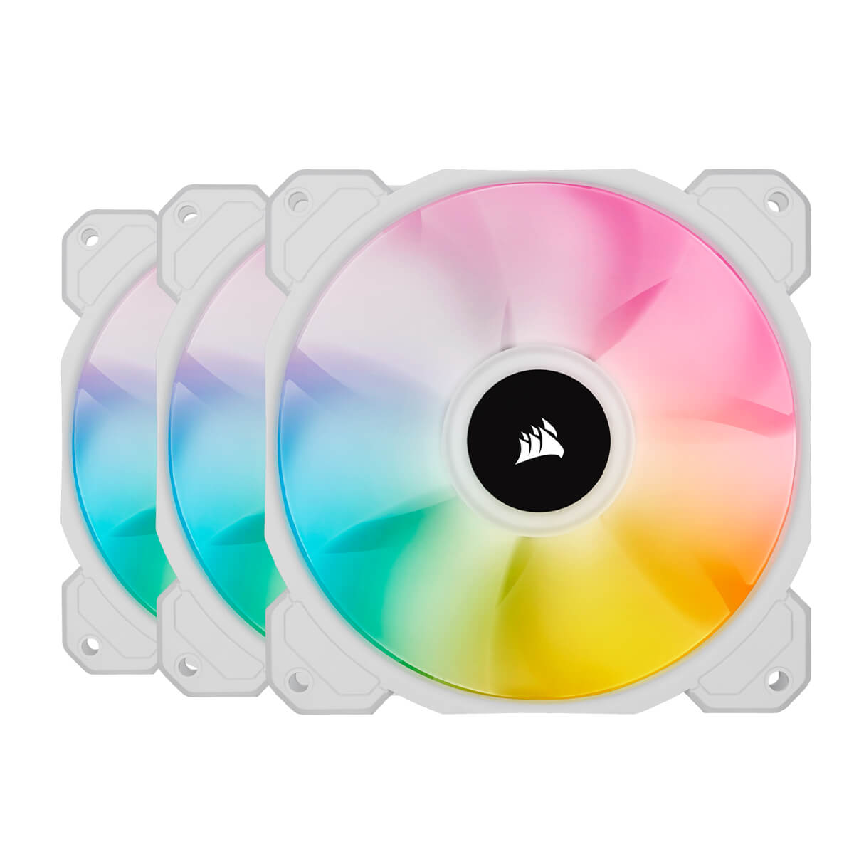 Corsair iCUE SP120 RGB ELITE White 120mm PWM Cooling Fan Triple Pack with Lighting Node - High Performance PC Case Fans for Gaming Rigs, Workstations & Custom PC Builds
