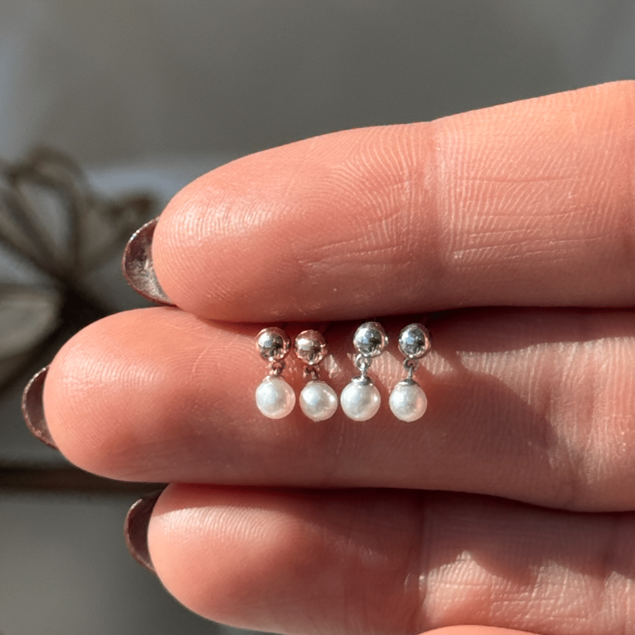 14K White Gold Pearl Drop Earrings - Elegant Flat Back Stud Earrings for Women | Perfect for Weddings, Parties & Special Occasions